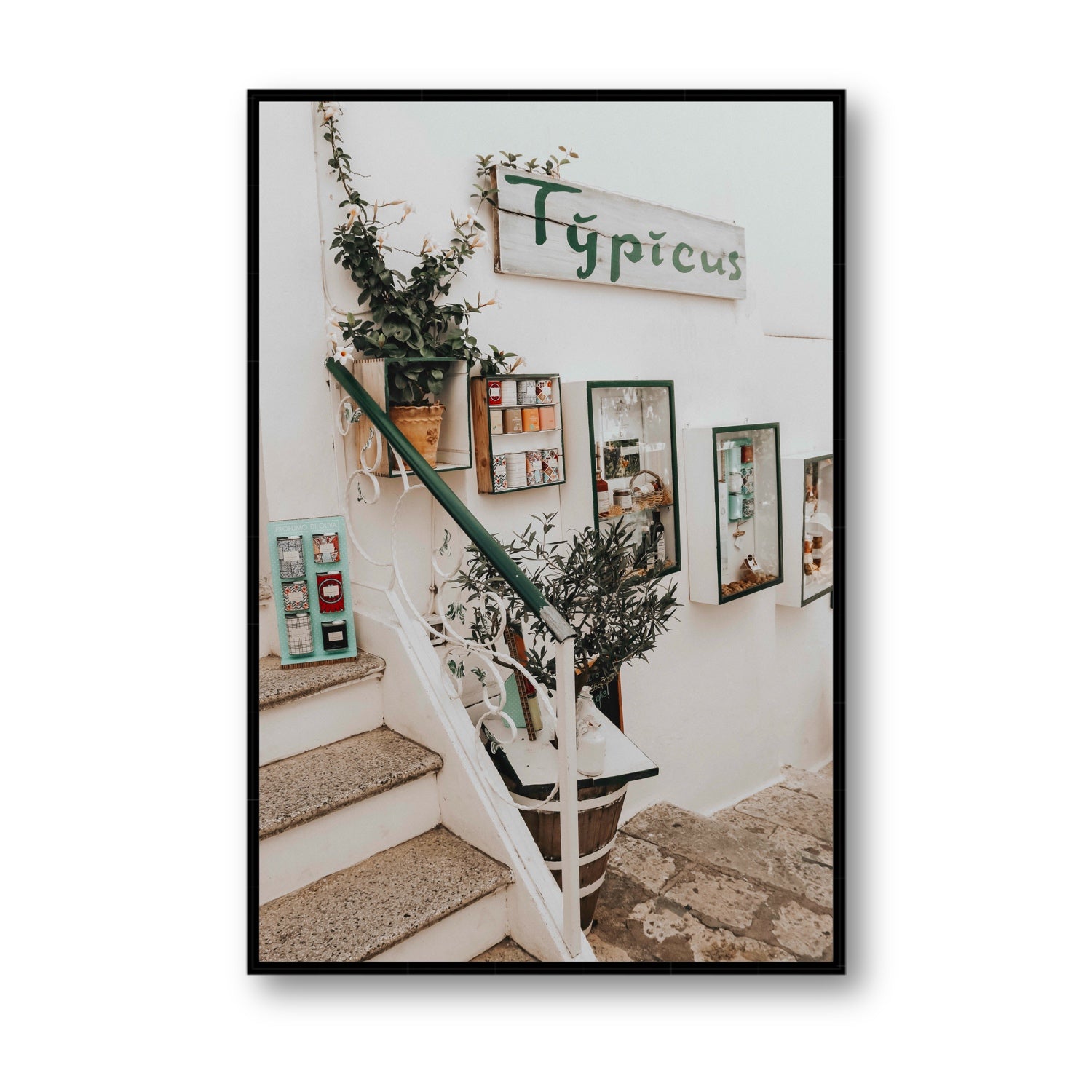 Il Negozio Puglia Ostuni wall art Statement fine art canvas in black float frame