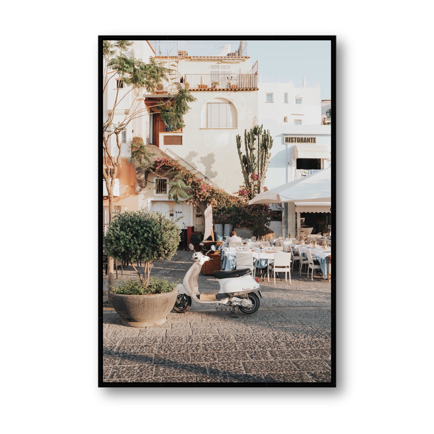 Ristorante Ischia Italian Mediterranean decor wall art Statement fine art canvas in black float frame
