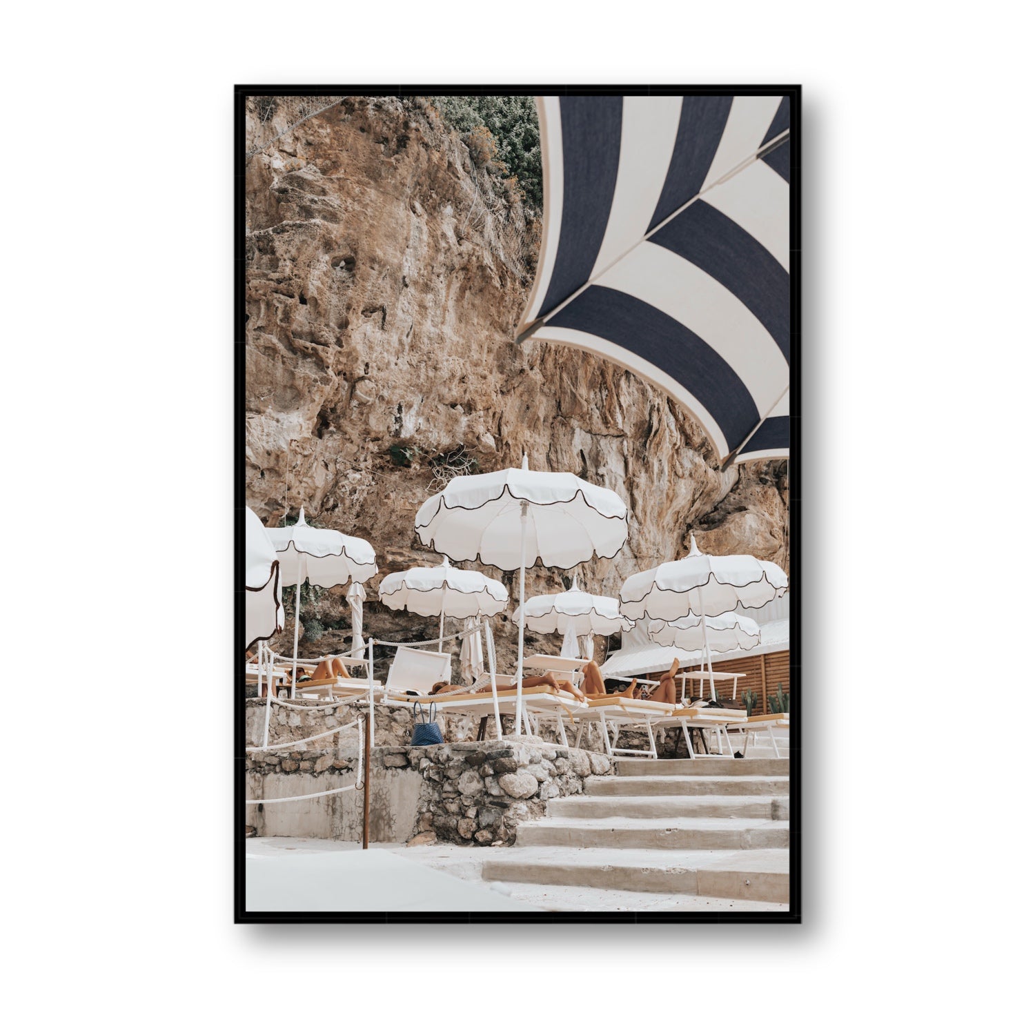 Rocky Refuge fine art print, Positano, Italy, Statement, Black Float Frame, Fine Art Canvas