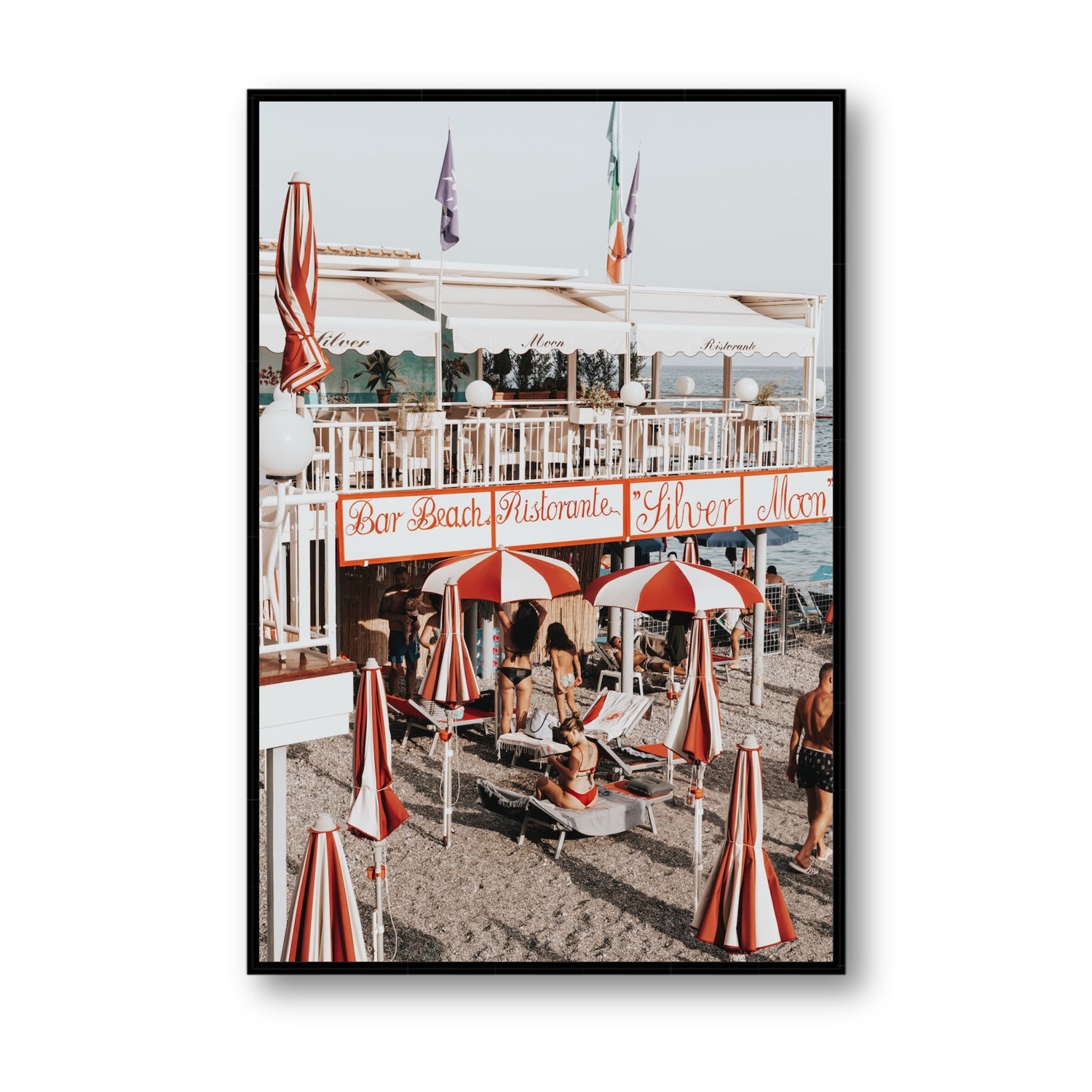 Vintage Amalfi Amalfi Mediterranean wall art Statement fine art canvas in black float frame