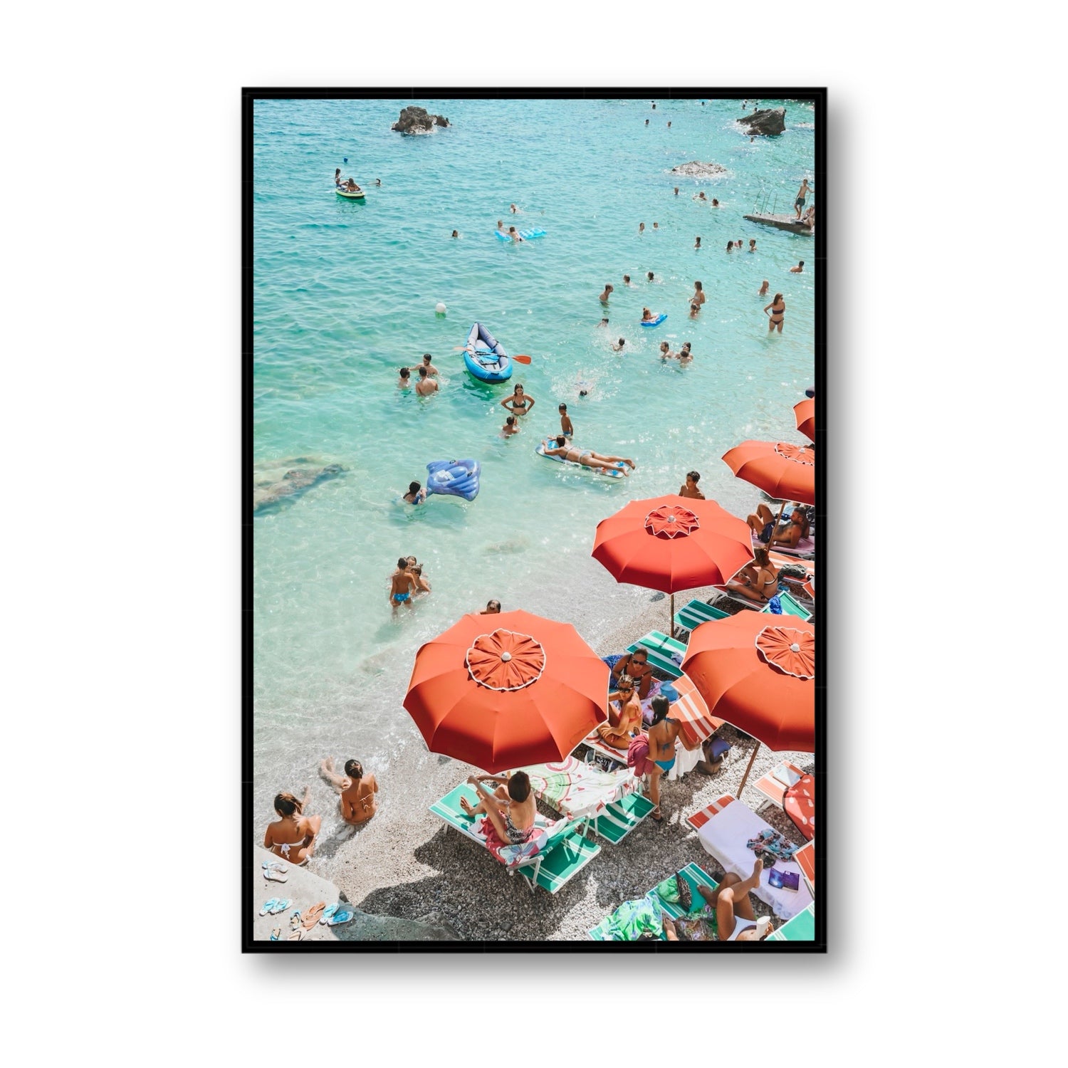 Easy Street Capri Italian beach wall art Statement fine art canvas in black float frame