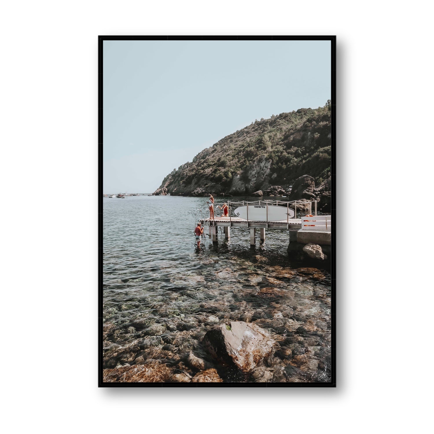Tidal Explorers Tuscany coastal Italian wall art Statement fine art canvas in black float frame
