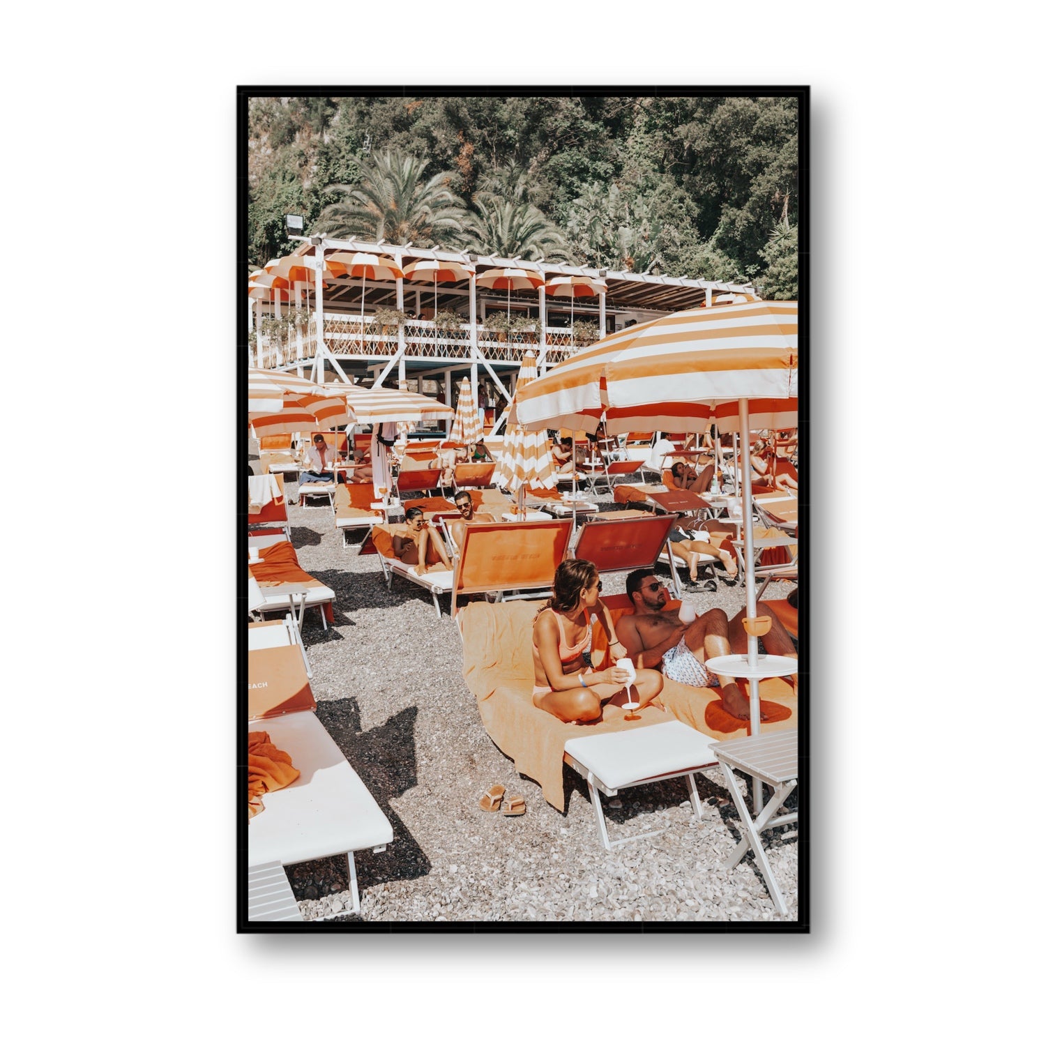 Lounging In Lido fine art print, Positano, Italy, Statement, Black Float Frame, Fine Art Canvas