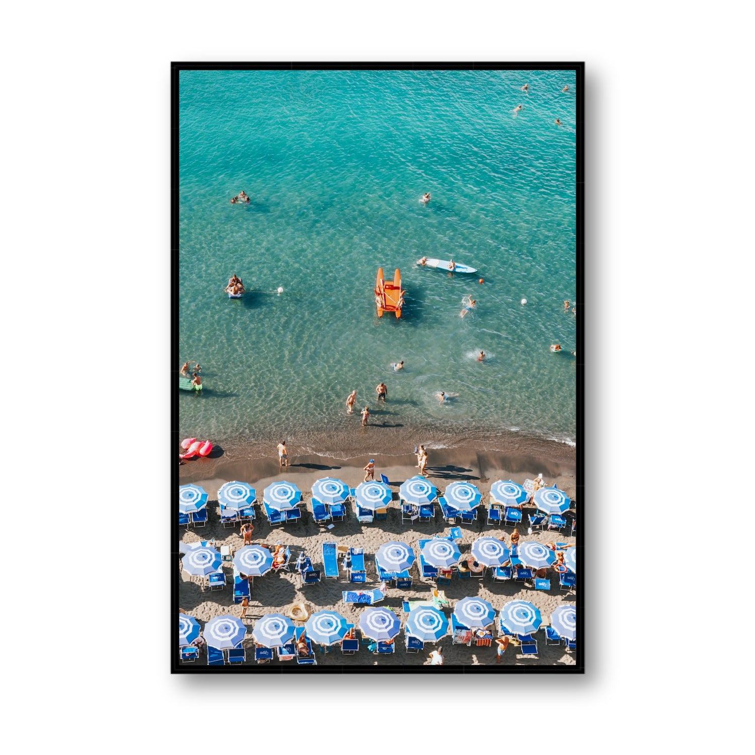 Aquamarine Oasis Sorrento Italian coastal wall art Statement fine art canvas in black float frame