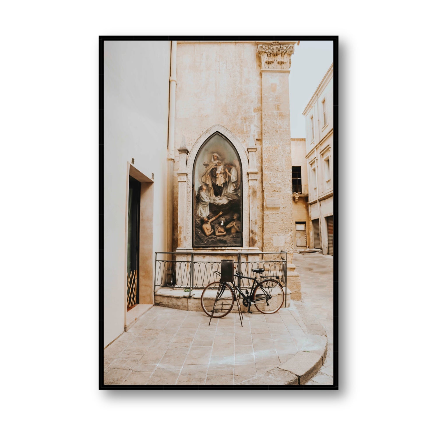 La Chiesa Puglia Otranto Italian wall art Statement fine art canvas in black float frame