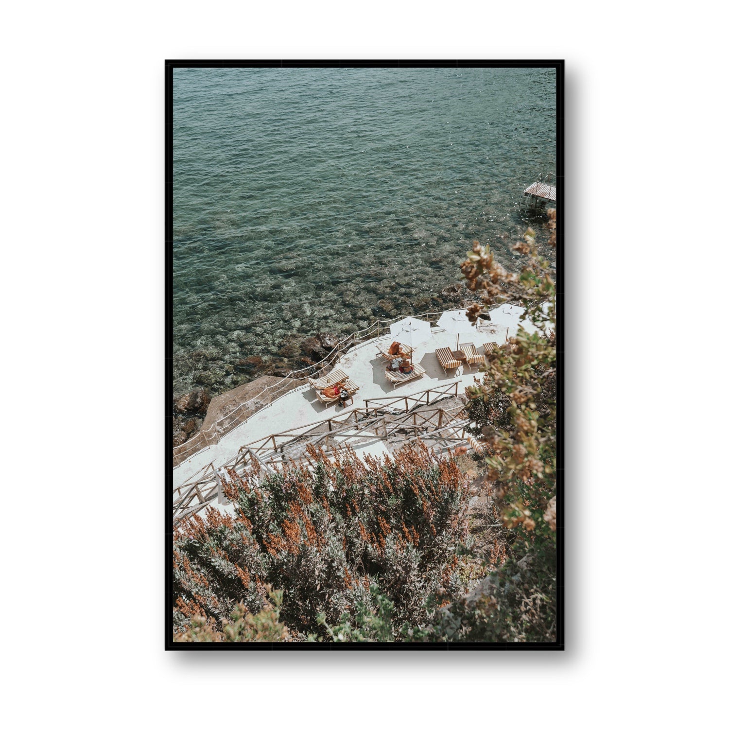 Hidden Gem Tuscany coastal wall art Statement fine art canvas in black float frame