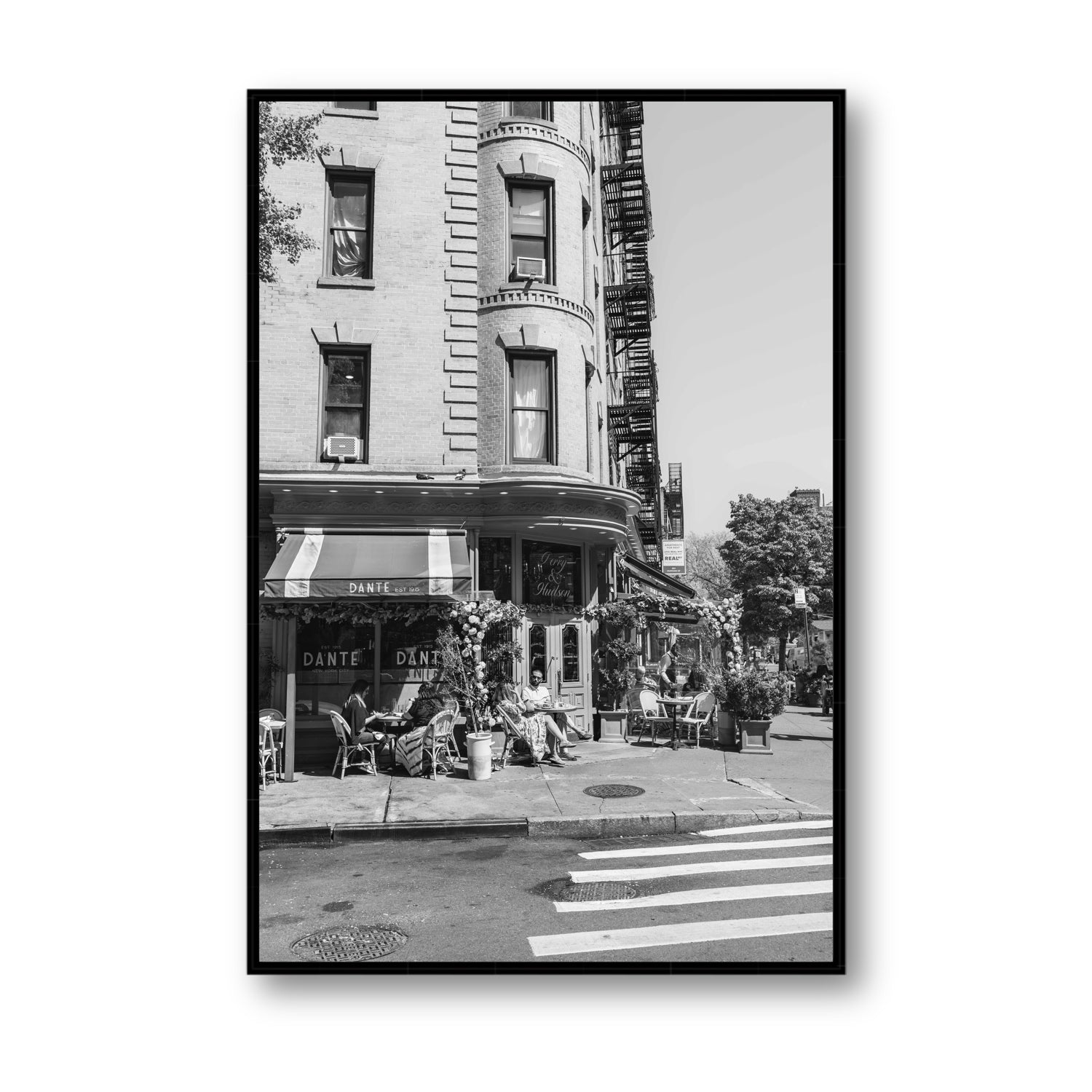 Sunny Soiree New York NYC Black & White wall art Statement fine art canvas in black float frame