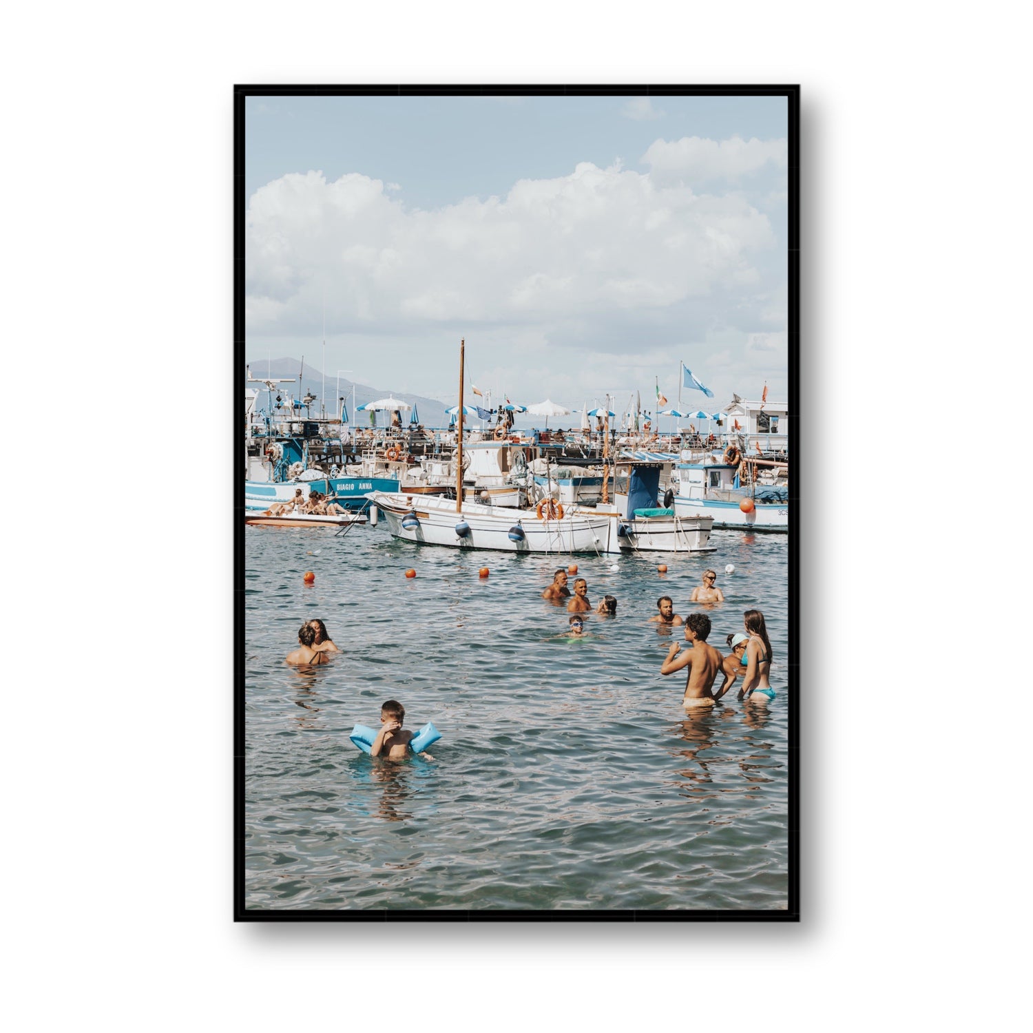 Vacanze Italiane Sorrento Italian coastal wall art Statement fine art canvas in black float frame
