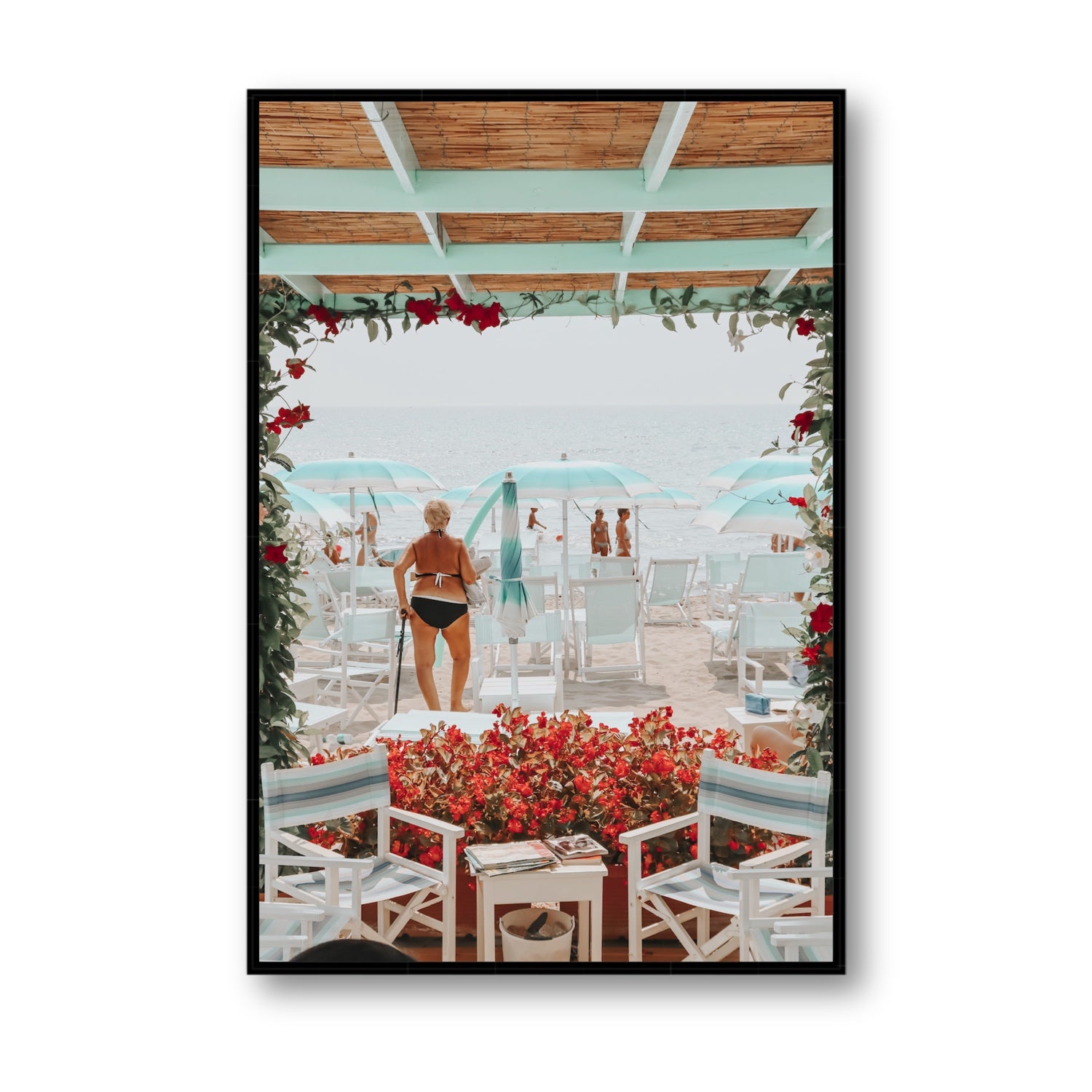 Nonna's Italian Escape Alassio Italian wall art Statement fine art canvas in black float frame