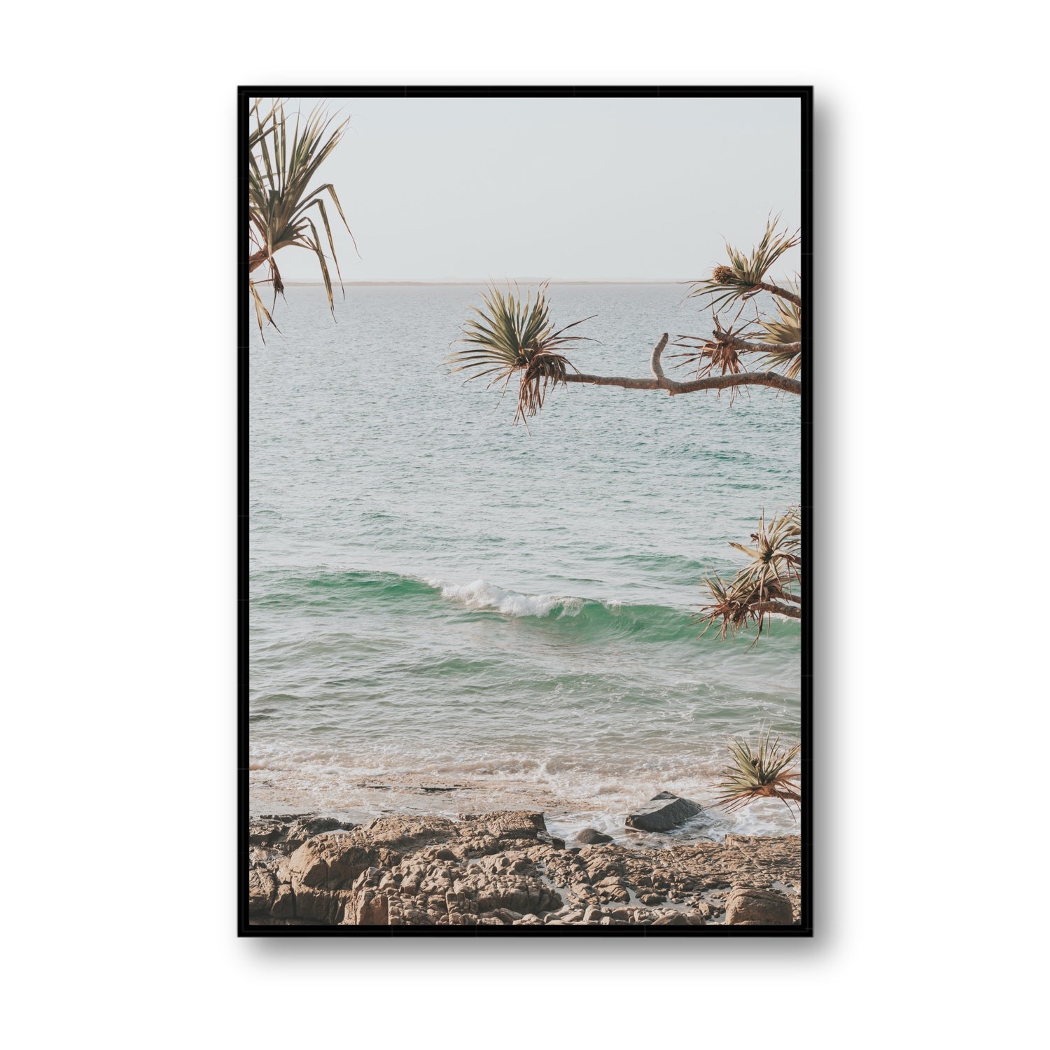 Good Vibrations fine art print, Noosa, Australia, coastal scenes artwork, Statement, Black Float Frame, Fine Art Canvas