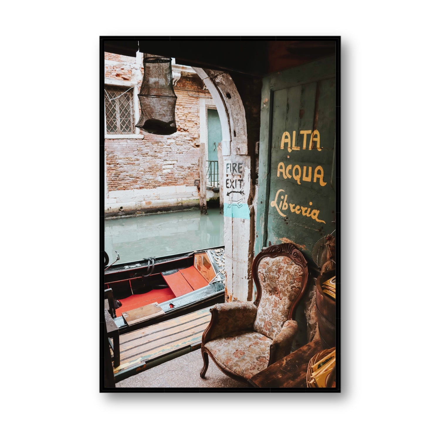 Alta Acqua Venice Bookstore wall art Statement fine art canvas in black float frame