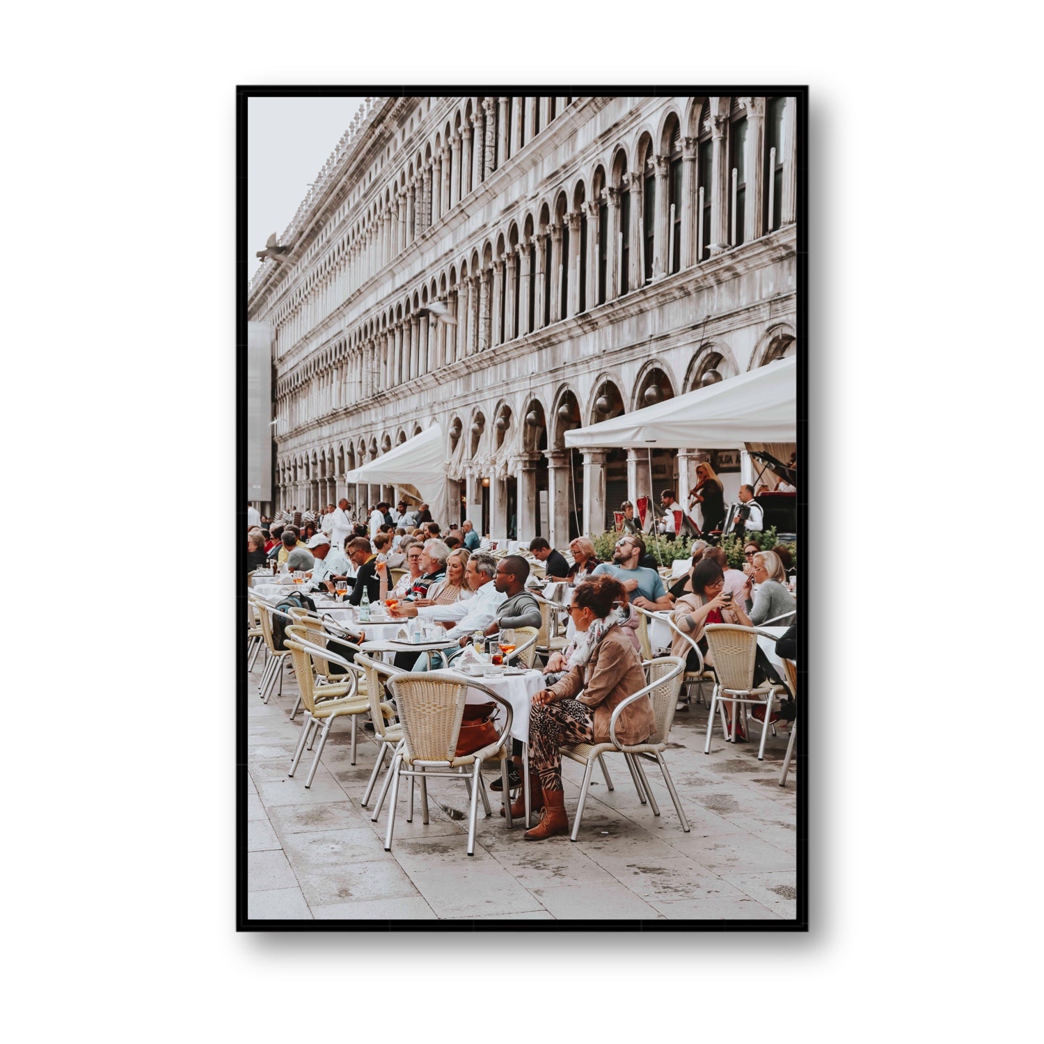 Lunchbreak Venice Italian wall art Statement fine art canvas in black float frame