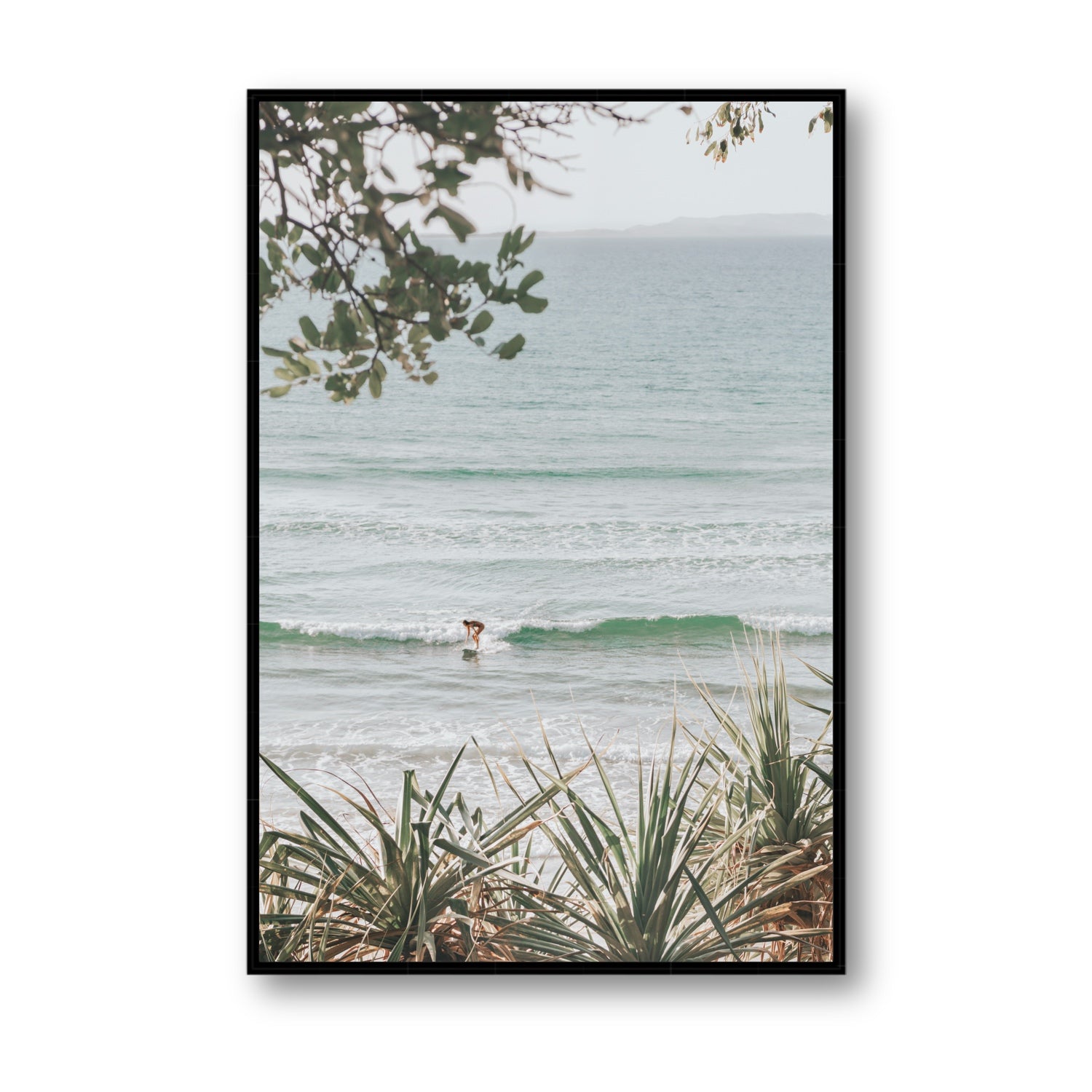 Dream Boat fine art print, Noosa, Australia, coastal scenes artwork, Statement, Black Float Frame, Fine Art Canvas