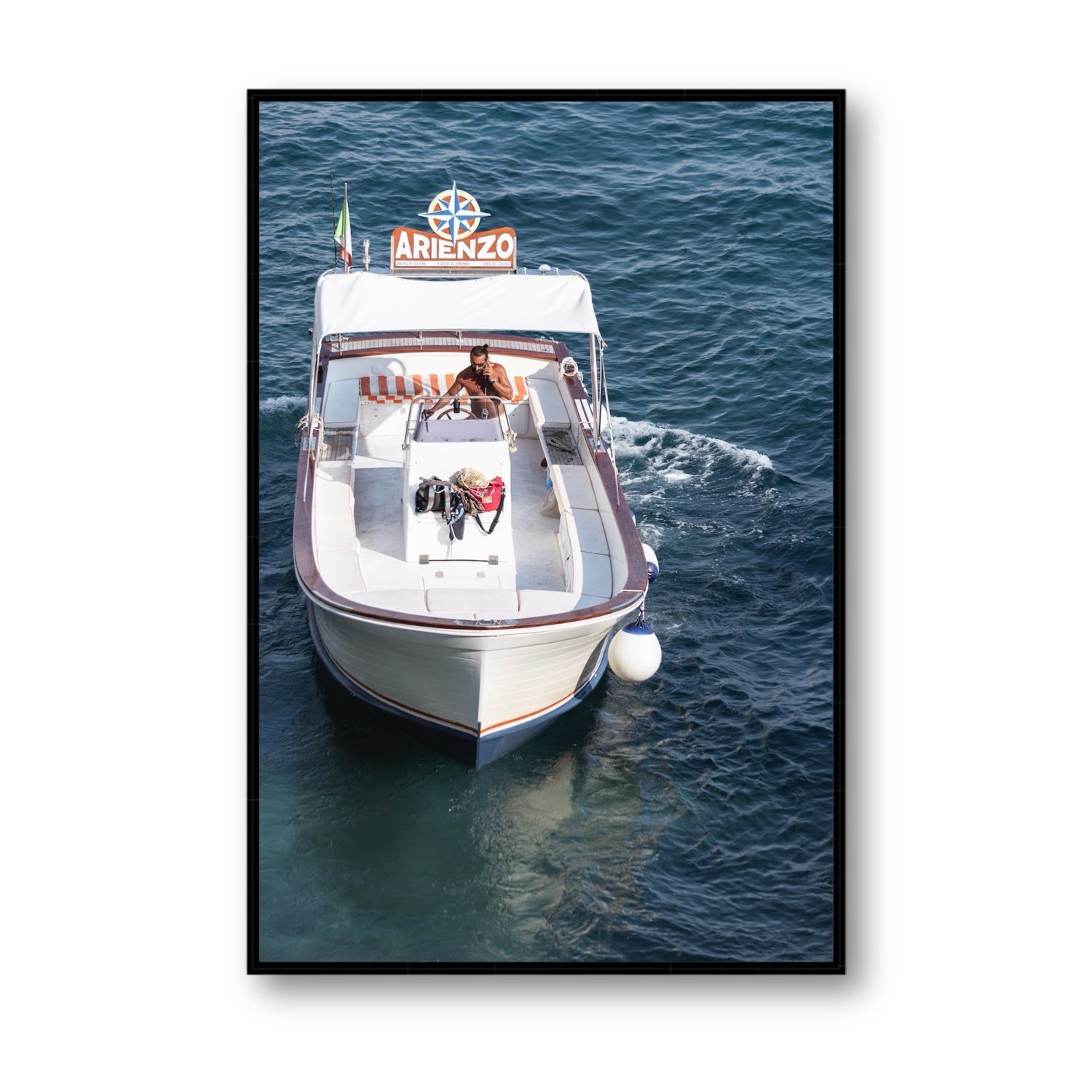 Pilota di Motoscafo fine art print, Positano, Italy, Statement, Black Float Frame, Fine Art Canvas
