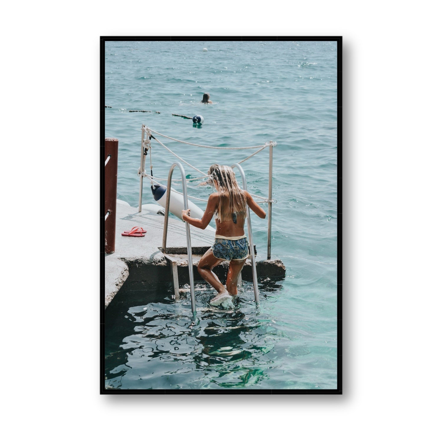Little Mermaid Capri Mediterranean wall art Statement fine art canvas in black float frame