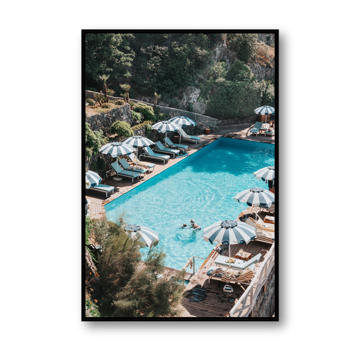 Poolside Paradise fine art print, Ischia, Italy, Statement, Black Float Frame, Fine Art Canvas