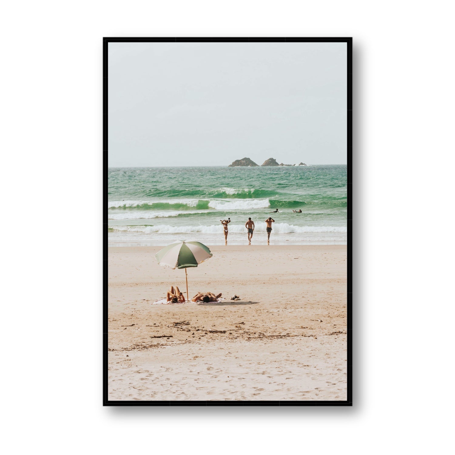Escape The Ordinary Byron Bay coastal decor wall art Statement fine art canvas in black float frame