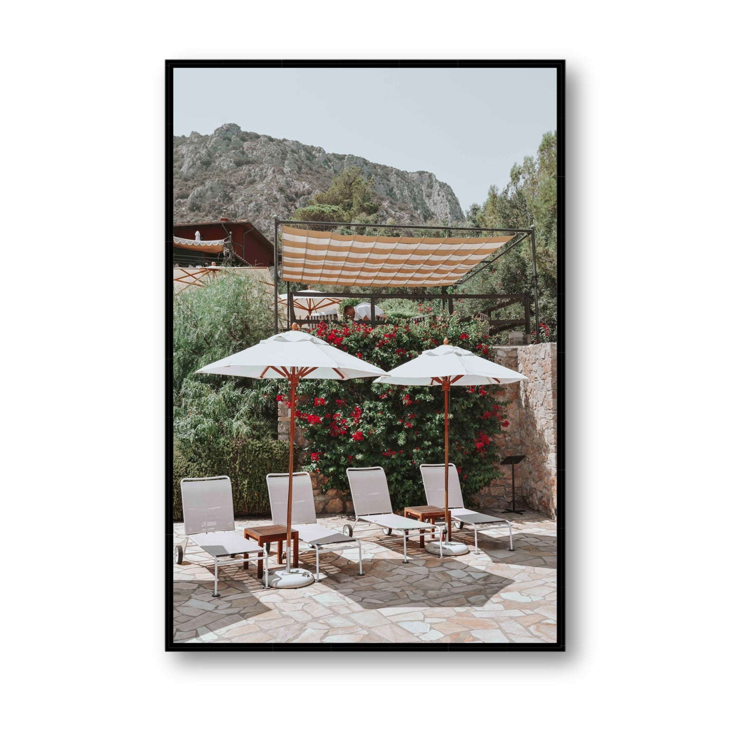 Shades of Leisure Tuscany coastal Italian wall art Statement fine art canvas in black float frame