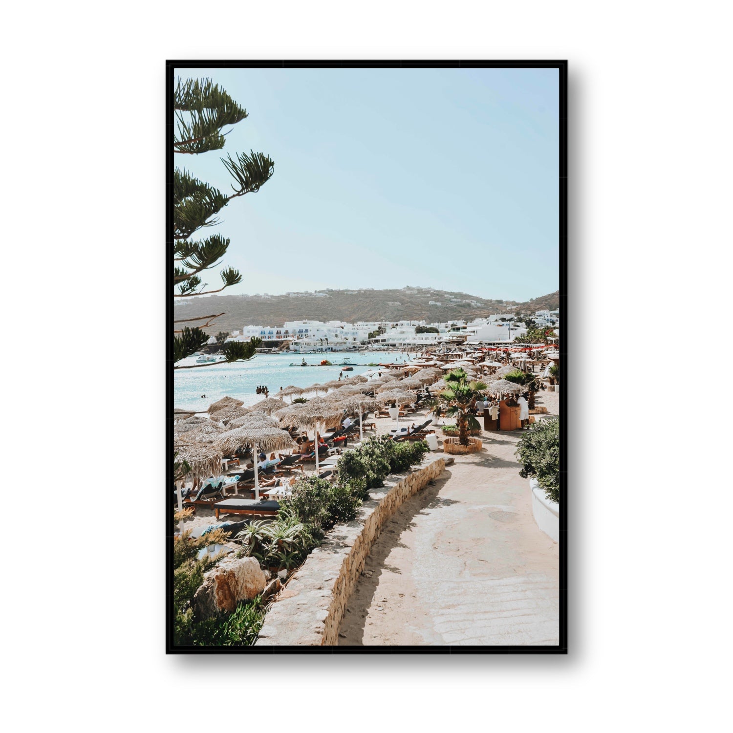 All Roads Lead To The Beach Mykonos Greek island wall art Statement fine art canvas in black float frame