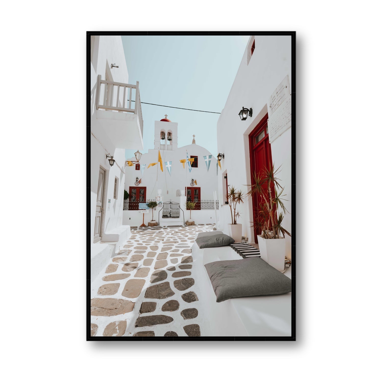 Cycladic Charm fine art print, Mykonos, Greece, Statement, Black Float Frame, Fine Art Canvas