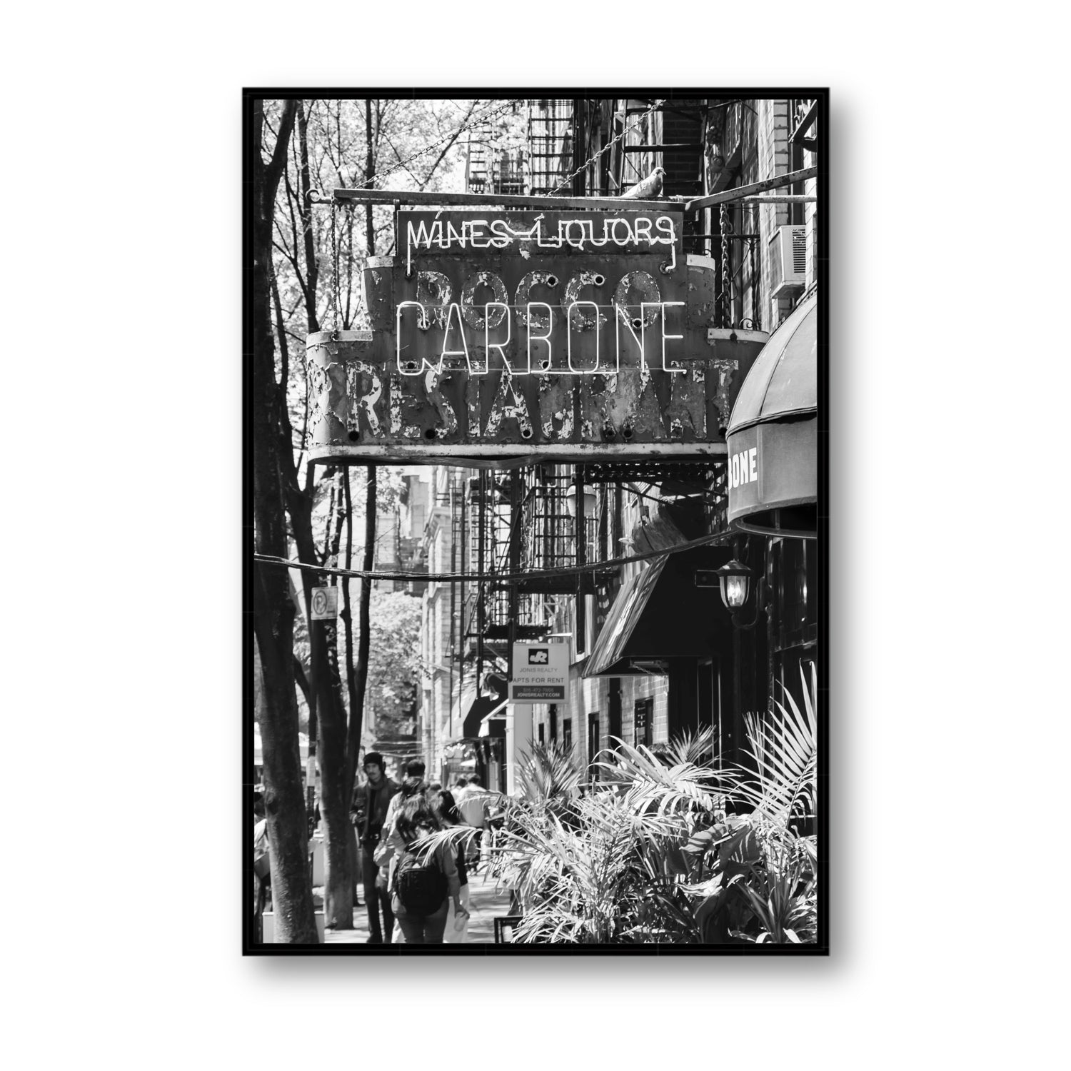 Paparazzi To Pasta New York NYC Black & White wall art Statement fine art canvas in black float frame