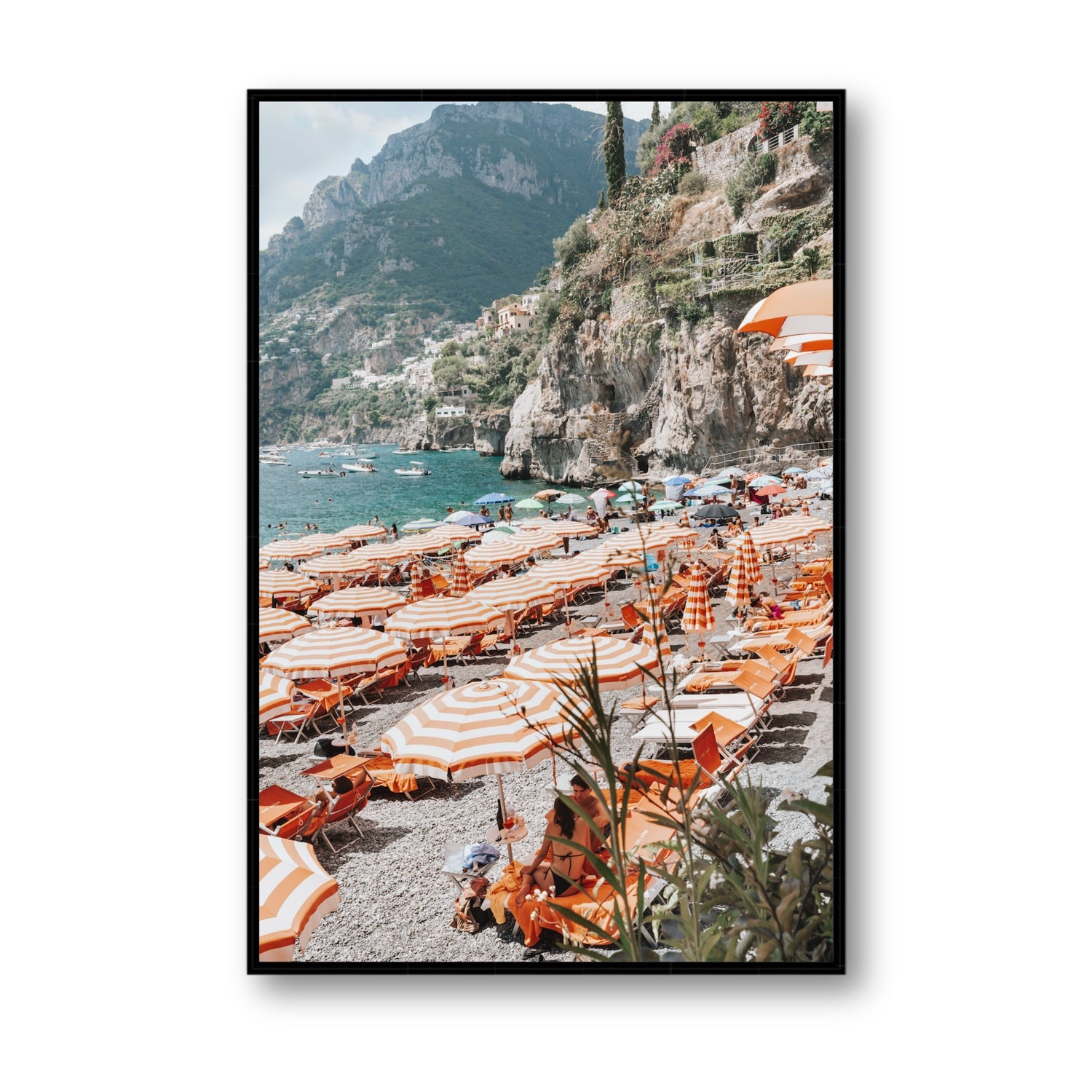 Bagni d'Arienzo Positano decor wall art Statement fine art canvas in black float frame