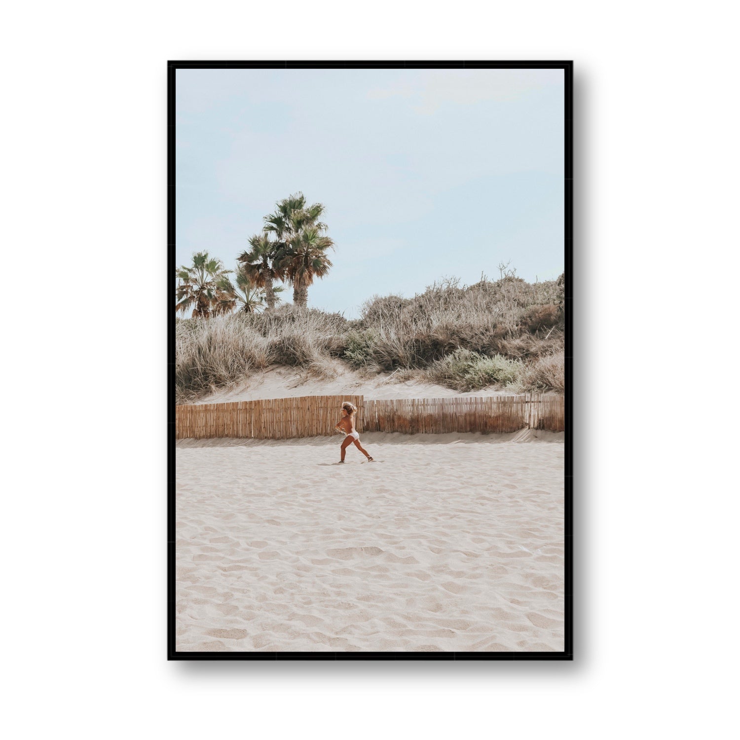 Joyful Sprint Puglia beach coastal fine art print Statement fine art canvas in black float frame