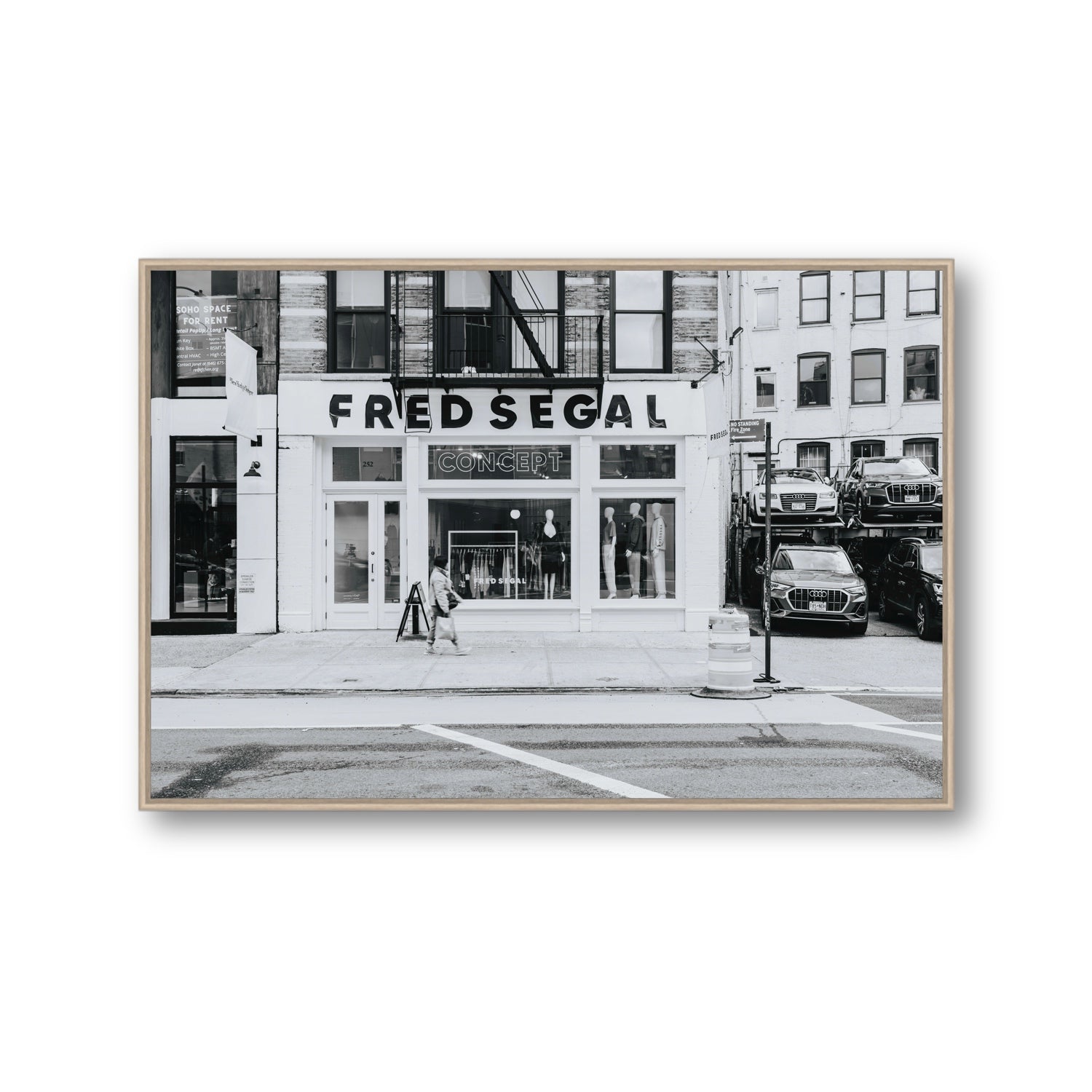 Noir York New York NYC Black & White wall art Gallery fine art canvas in natural oak float frame