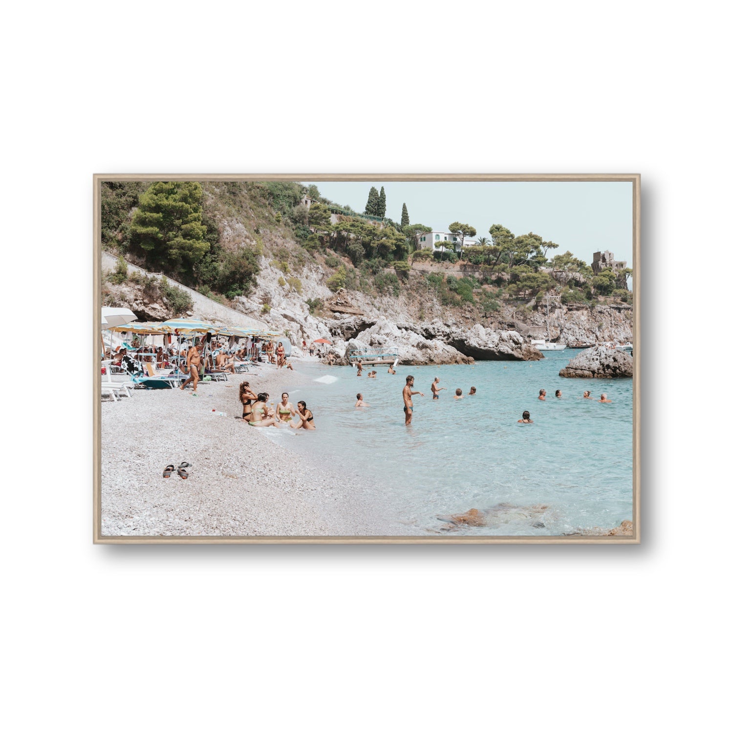 La Vacanza Amalfi Mediterranean wall art Gallery fine art canvas in natural oak float frame