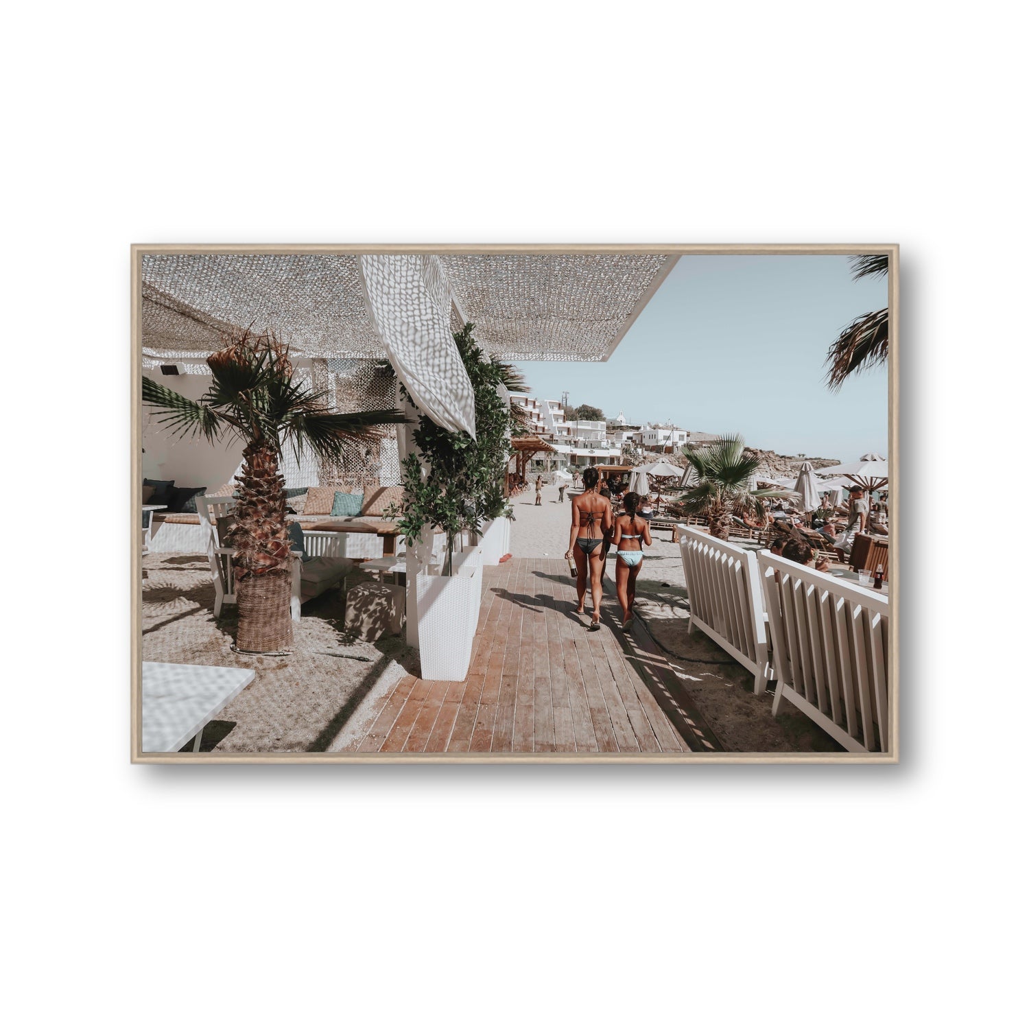 Mitera Kori Mykonos Greek island wall art Gallery fine art canvas in natural oak float frame