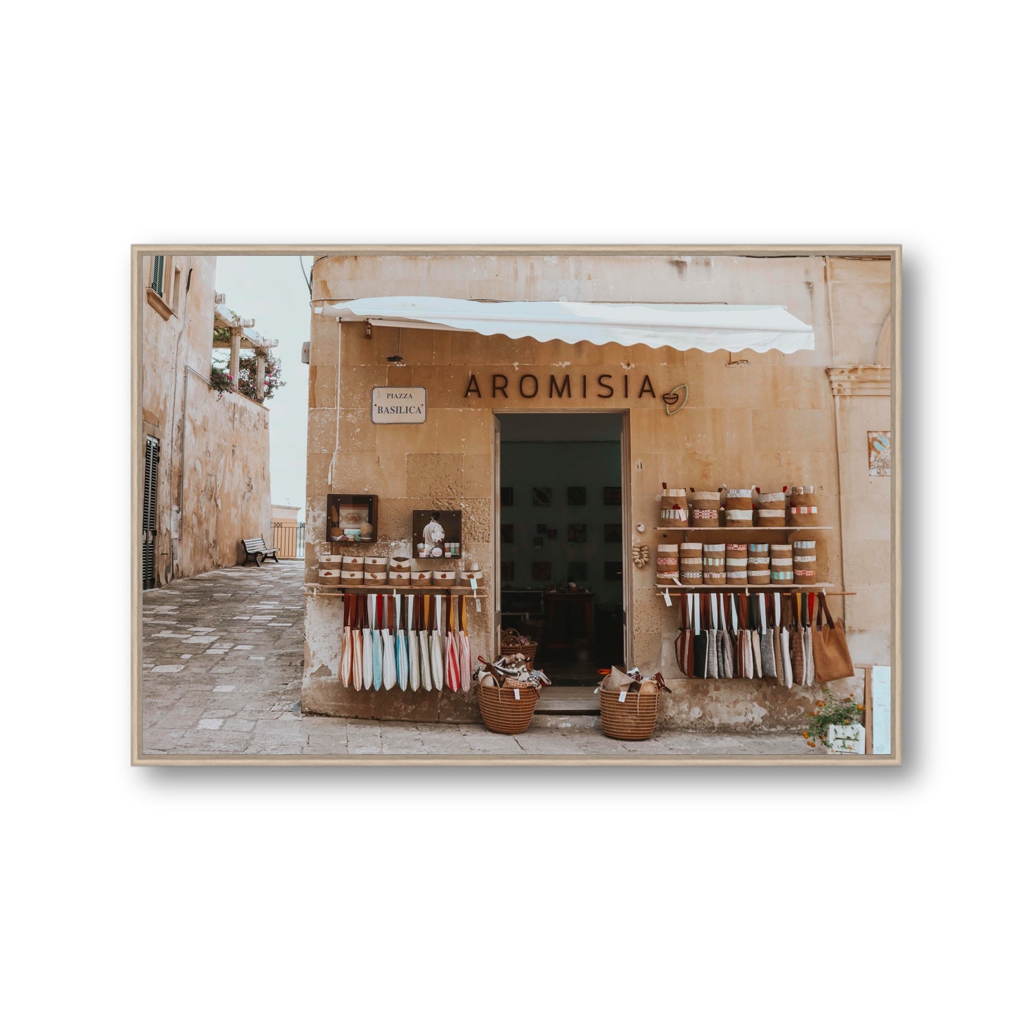 Aromisia Puglia Otranto Italian wall art Gallery fine art canvas in natural oak float frame