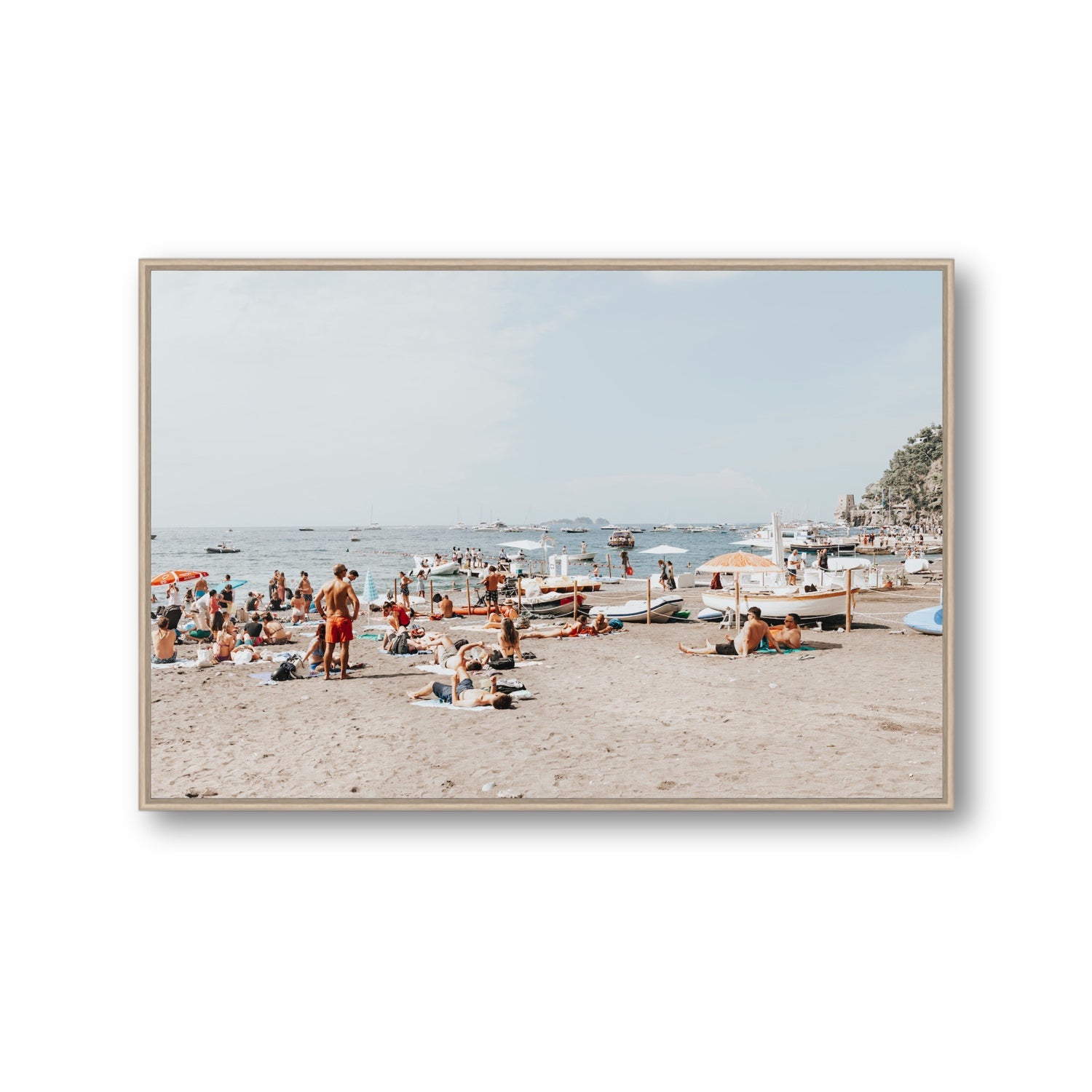 Beachy Vibes fine art print, Positano, Italy, Gallery, Natural Oak Float Frame, Fine Art Canvas