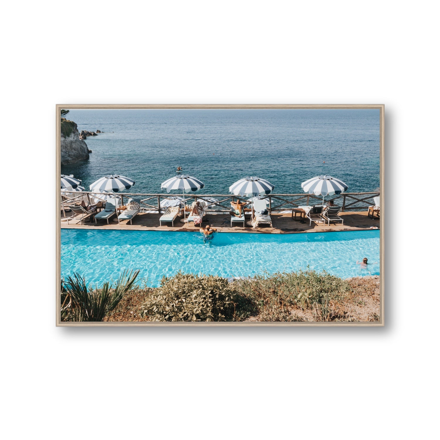 Hues Of Blues fine art print, Ischia, Italy, Gallery, Natural Oak Float Frame, Fine Art Canvas