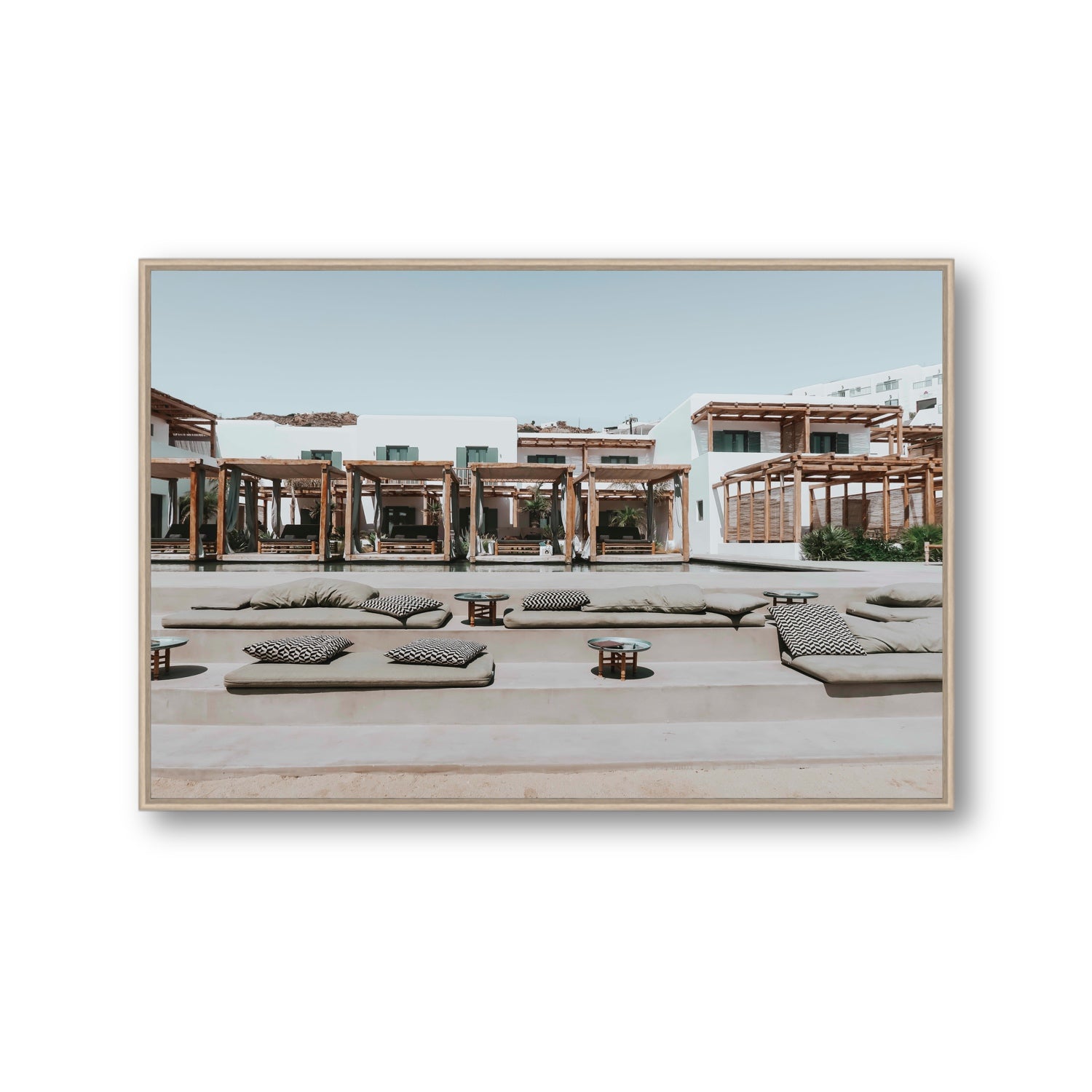 Platis Gialos fine art print, Mykonos, Greece, Gallery, Natural Oak Float Frame, Fine Art Canvas