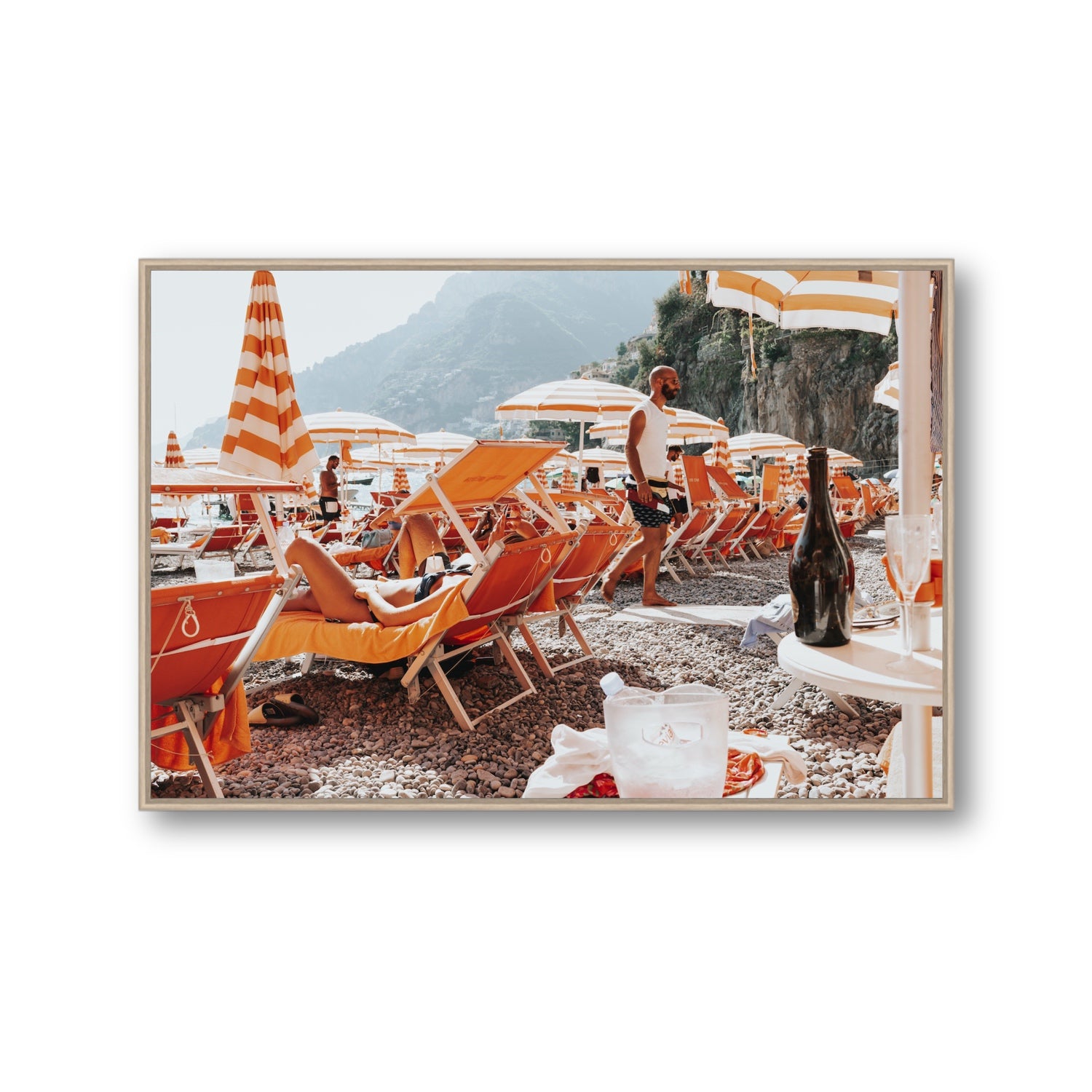 Zesty Shade Positano wall art Gallery fine art canvas in natural oak float frame