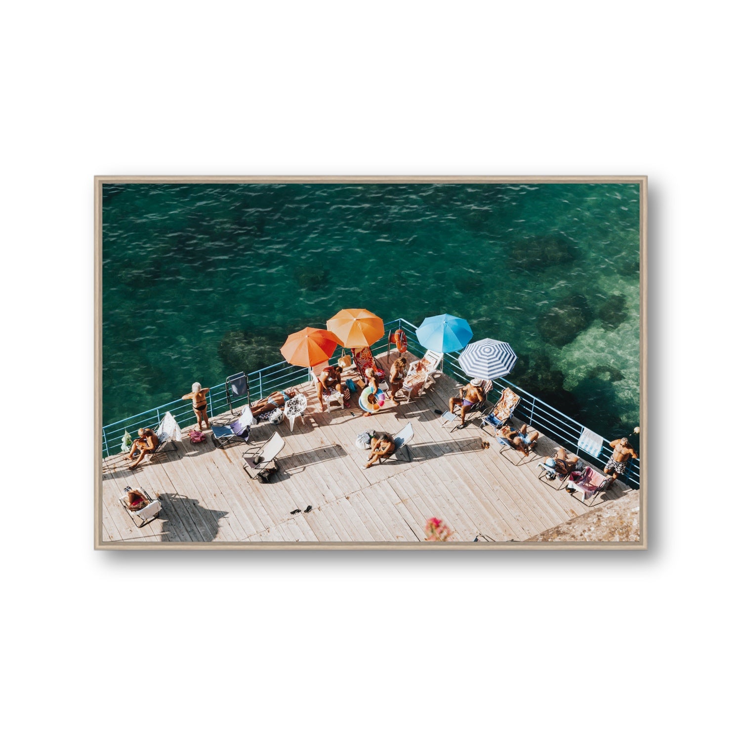 Il Dolce Far Niente Sorrento coastal wall art Gallery fine art canvas in natural oak float frame
