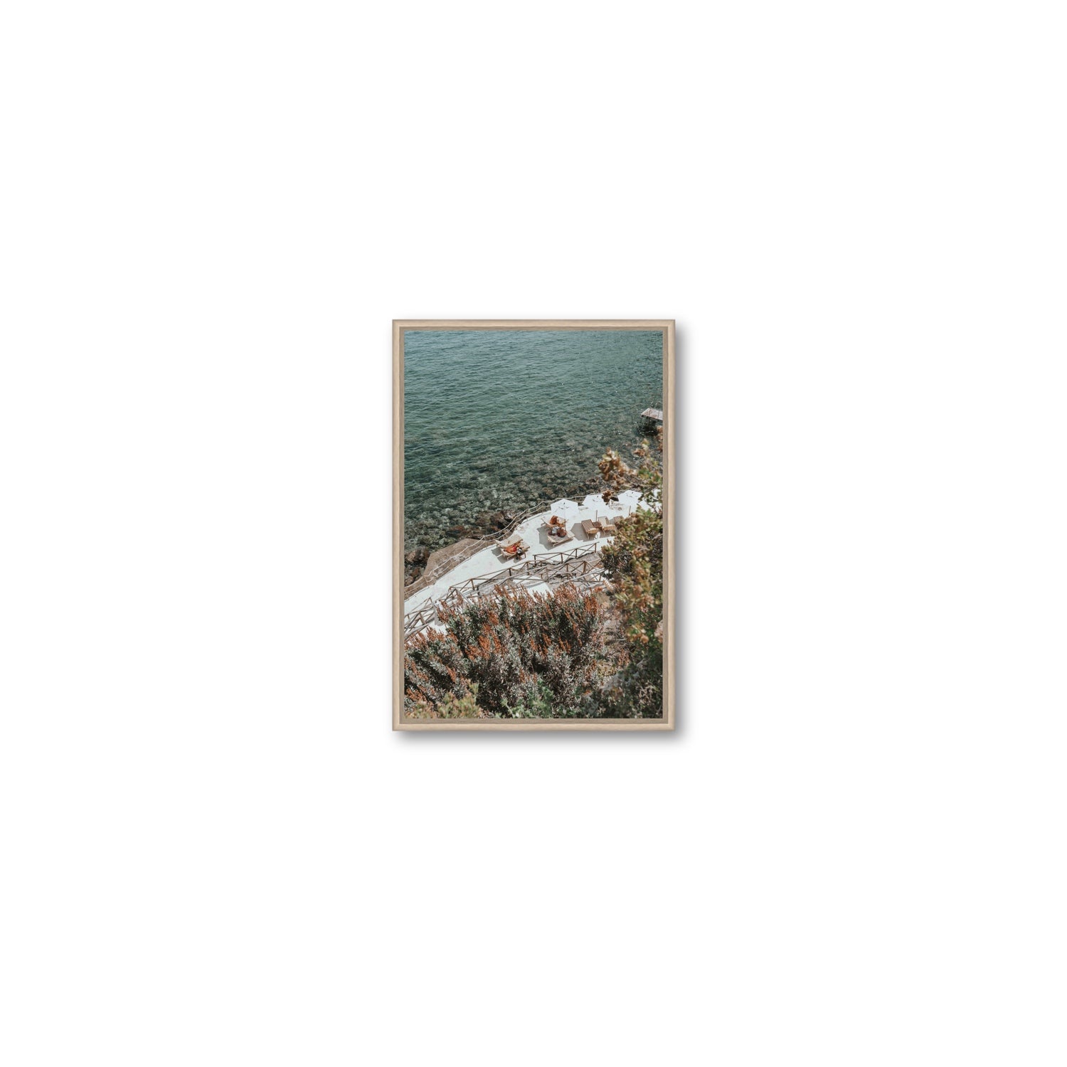 Hidden Gem Tuscany coastal wall art Small fine art canvas in natural oak float frame