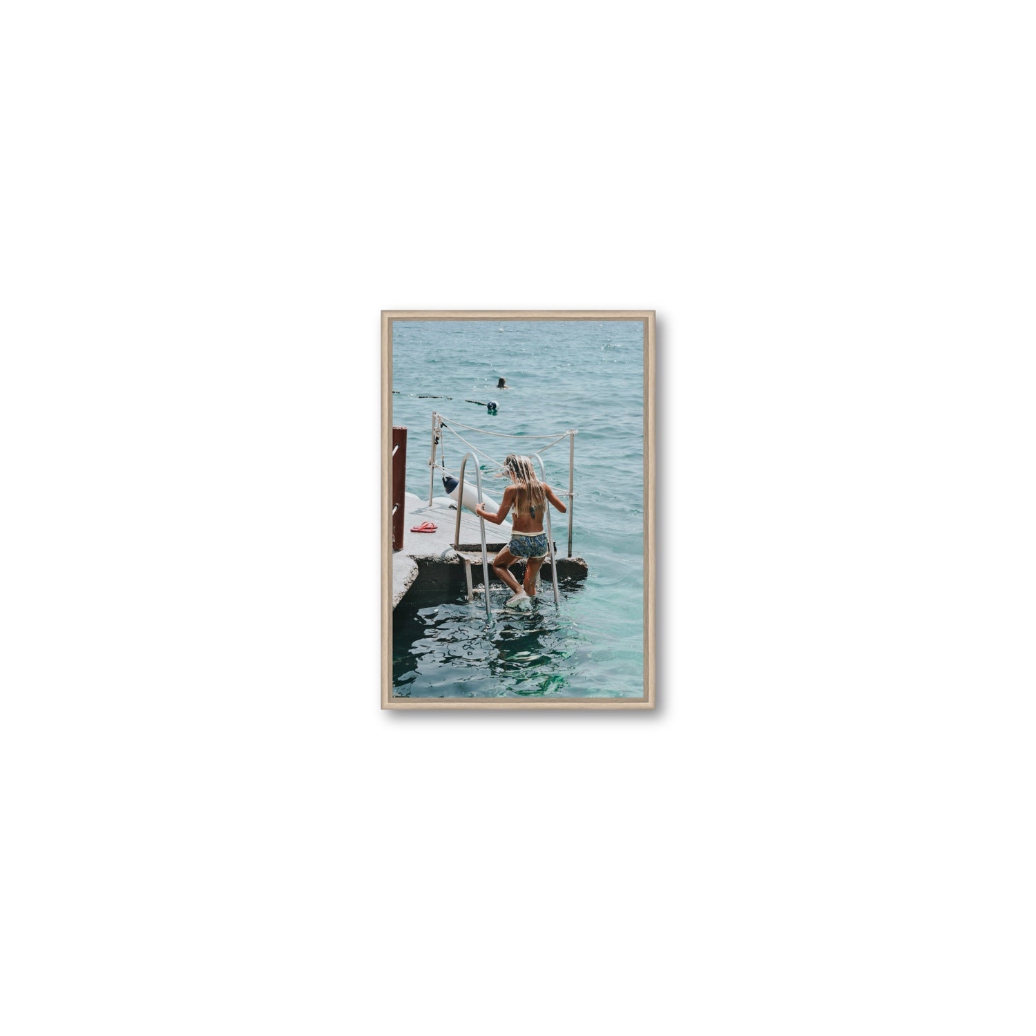 Little Mermaid Capri Mediterranean wall art Small fine art canvas in natural oak float frame