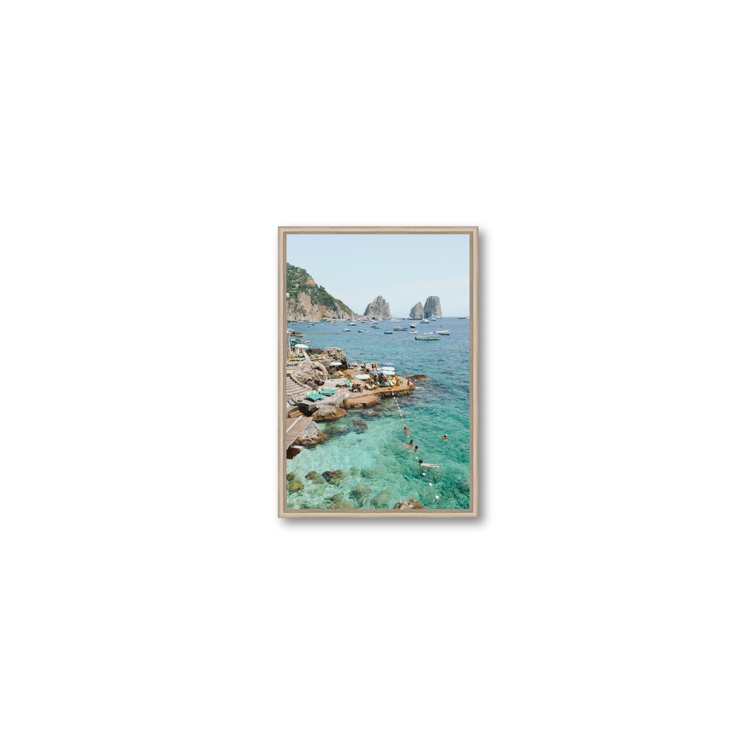 Summertime Blues Capri Mediterranean wall art Small fine art canvas in natural oak float frame