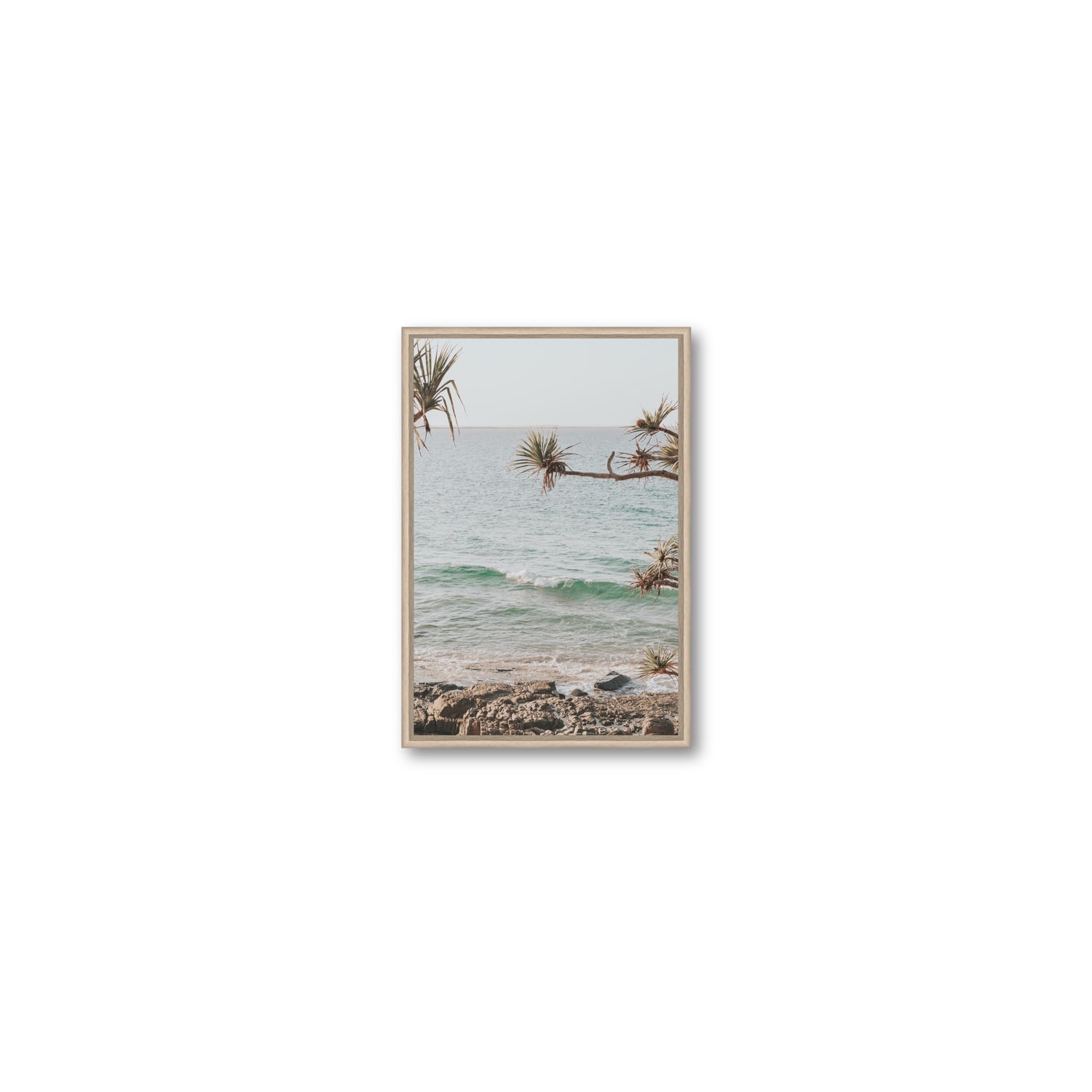 Good Vibrations fine art print, Noosa, Australia, coastal scenes artwork, Small, Natural Oak Float Frame, Fine Art Canvas