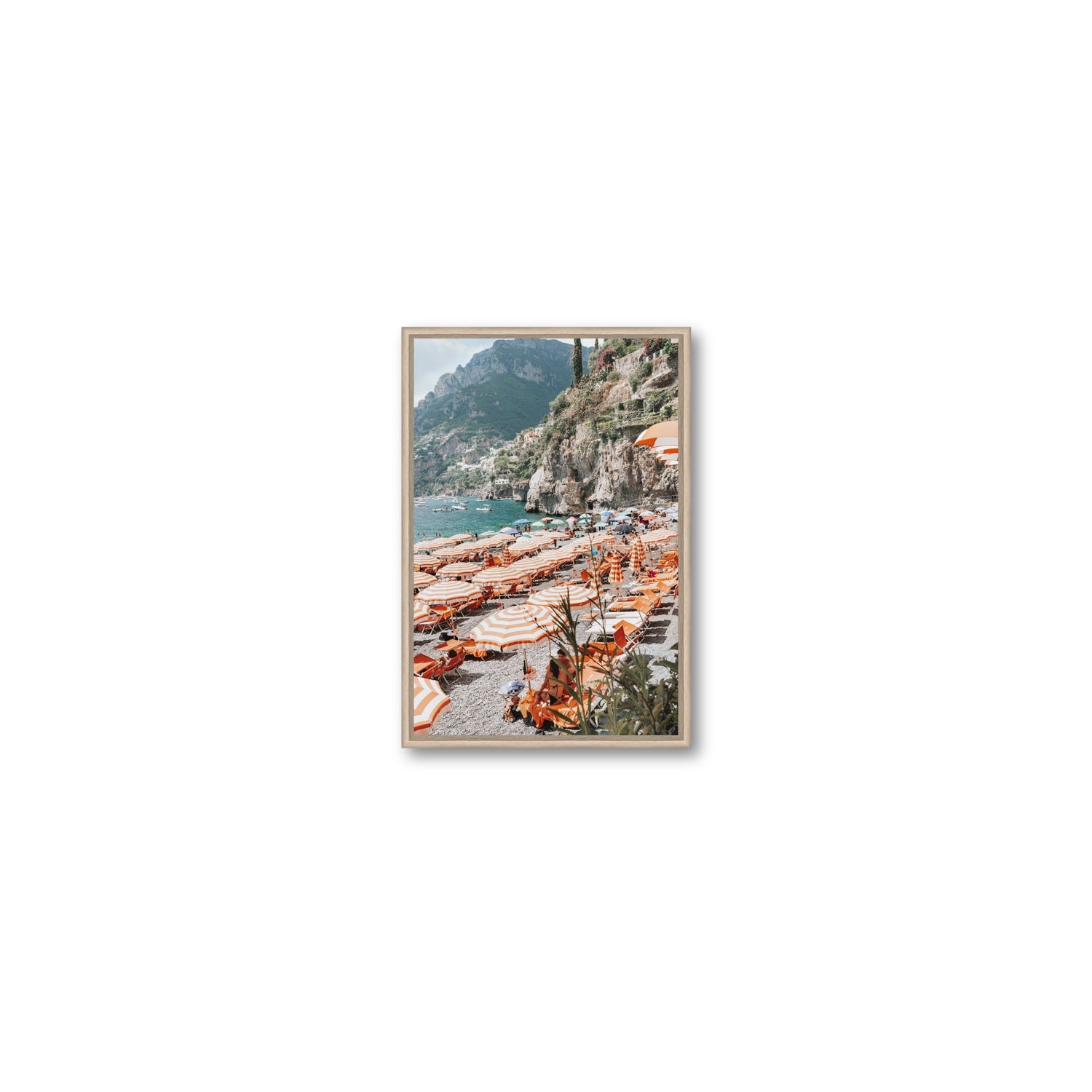 Bagni d'Arienzo Positano decor wall art Small fine art canvas in natural oak float frame
