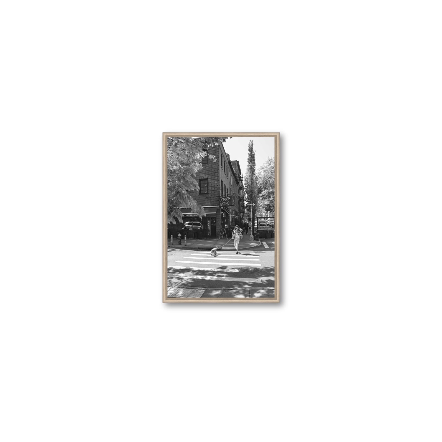 Sunlit Stroll New York NYC Black & White wall art Small fine art canvas in natural oak float frame