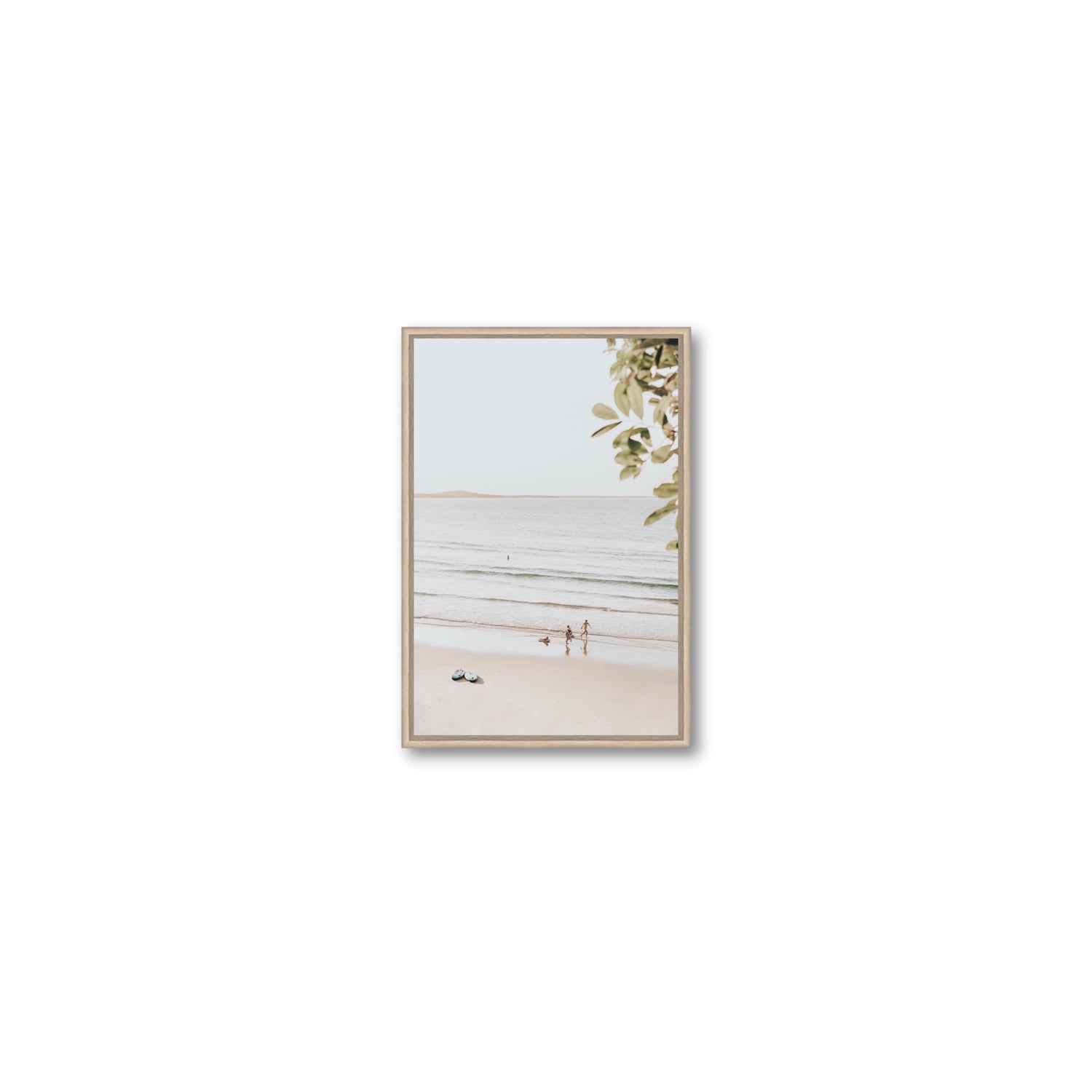 Walking On Sunshine fine art print, Noosa, Australia, coastal scenes artwork, Small, Natural Oak Float Frame, Fine Art Canvas