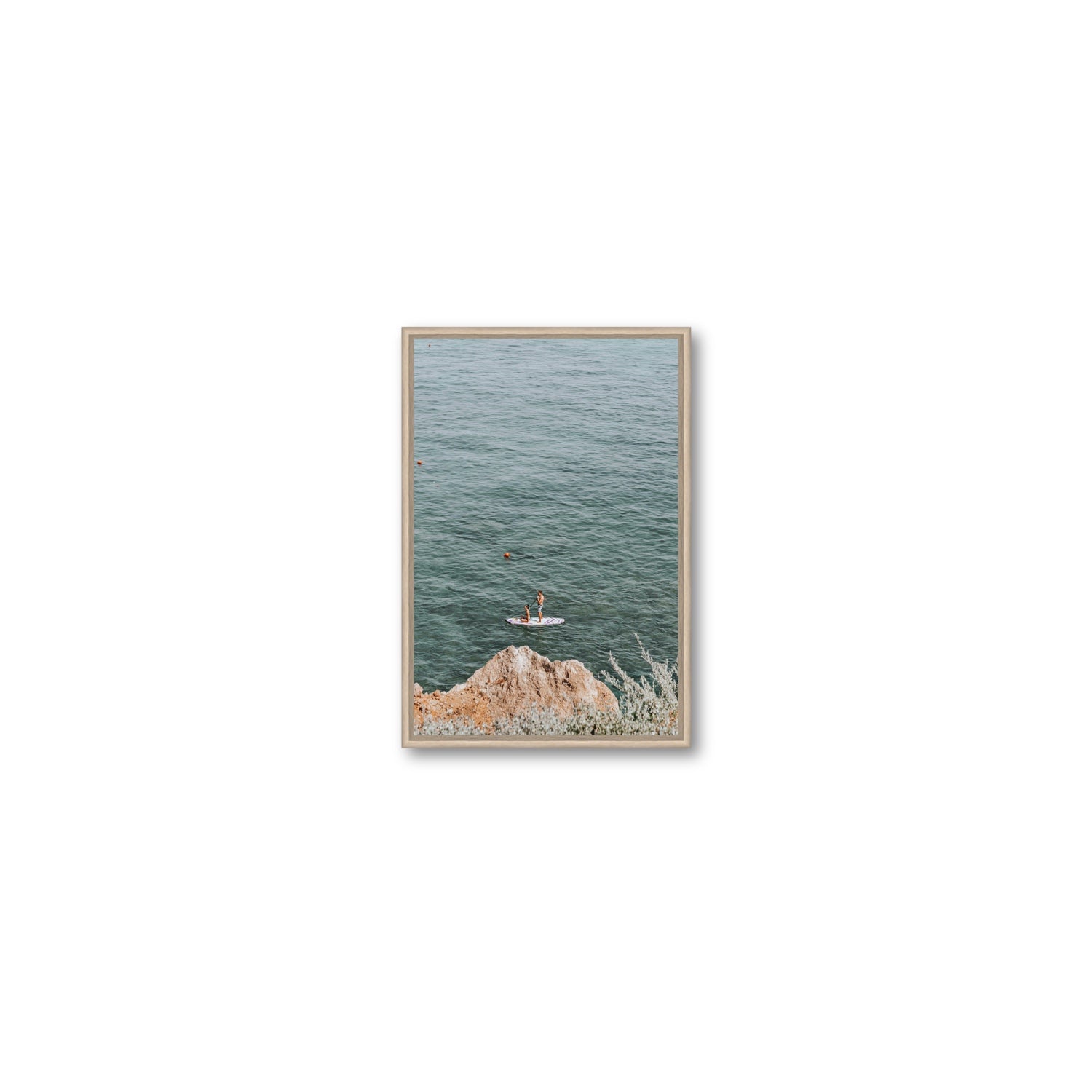 Into The Vibe Without Getting Wet Tuscany coastal wall art Small fine art canvas in natural oak float frame