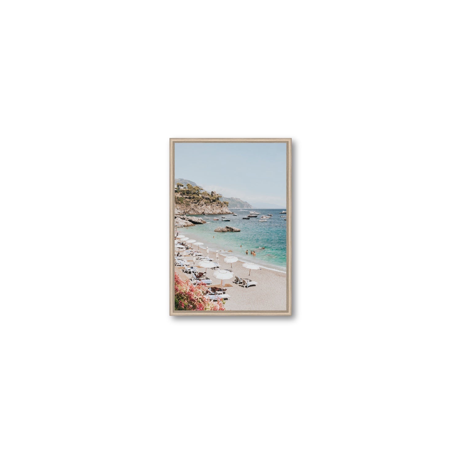 Seaview Refuge Amalfi coastal wall art small fine art canvas in natural oak float frame