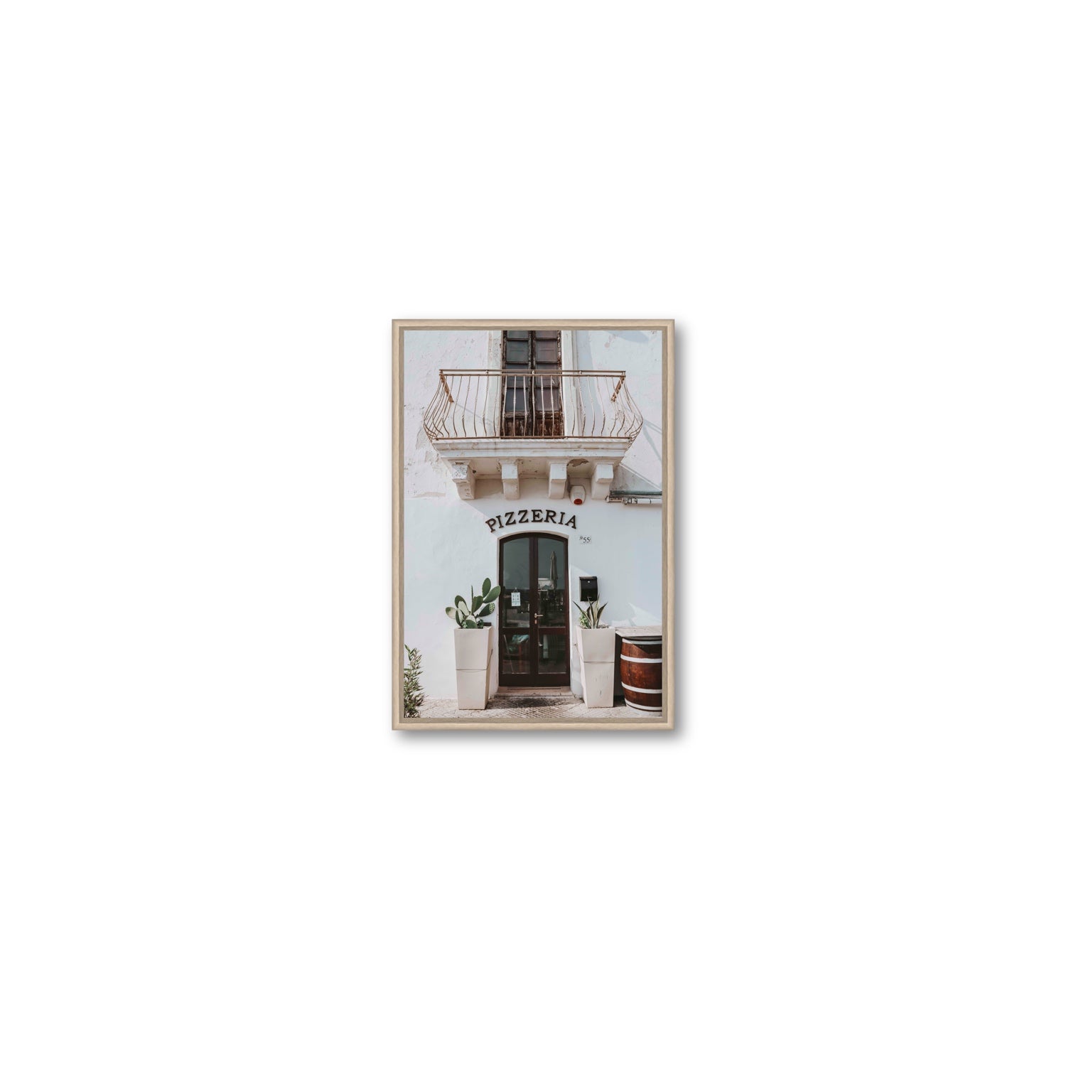 Pizzeria Puglia Italian wall art Small fine art canvas in natural oak float frame