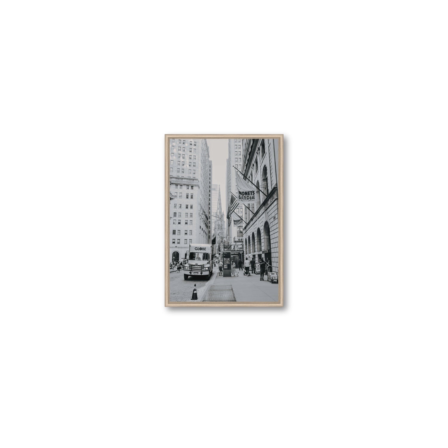 Metropolitan Monotone New York NYC Black & White wall art Small fine art canvas in natural oak float frame