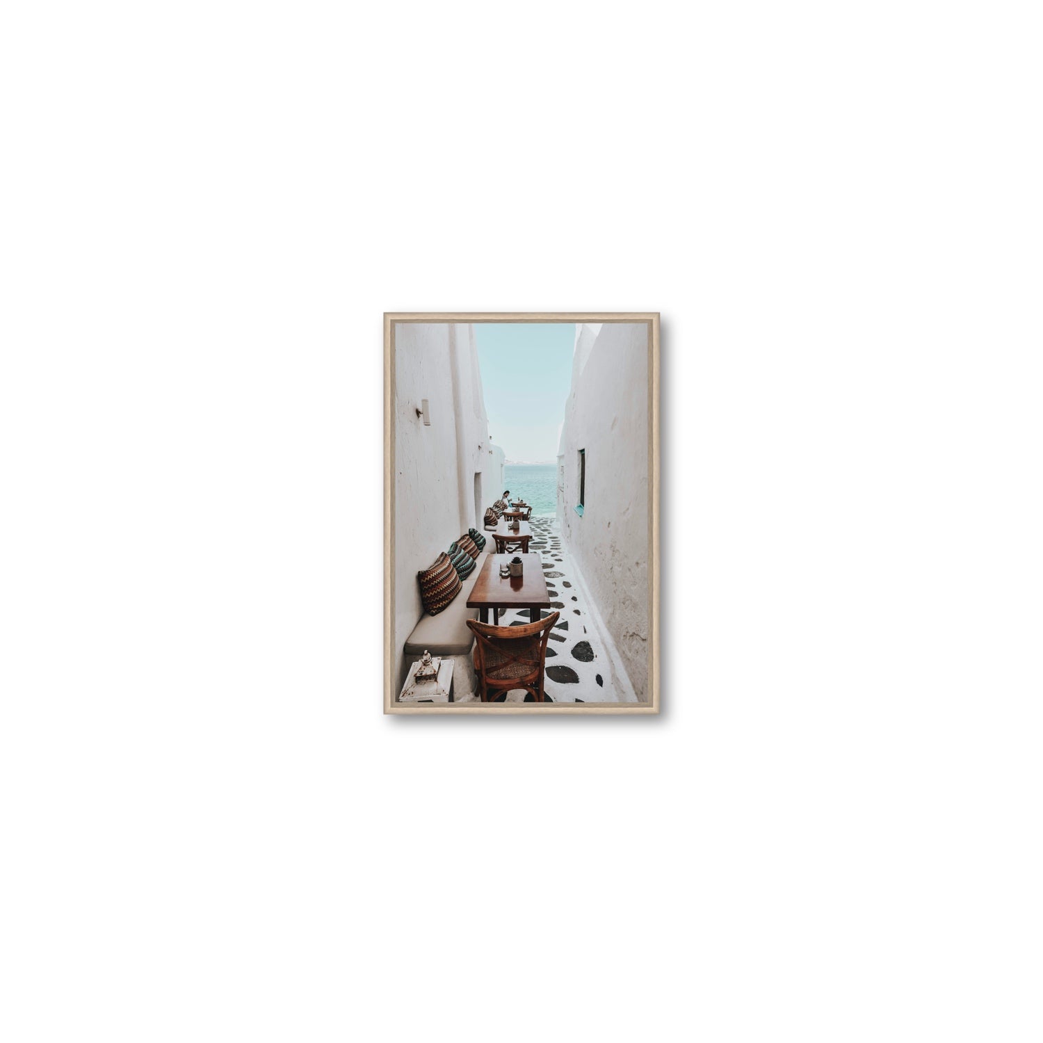 Trip Down Memory Lane fine art print, Mykonos, Greece, Small, Natural Oak Float Frame, Fine Art Canvas