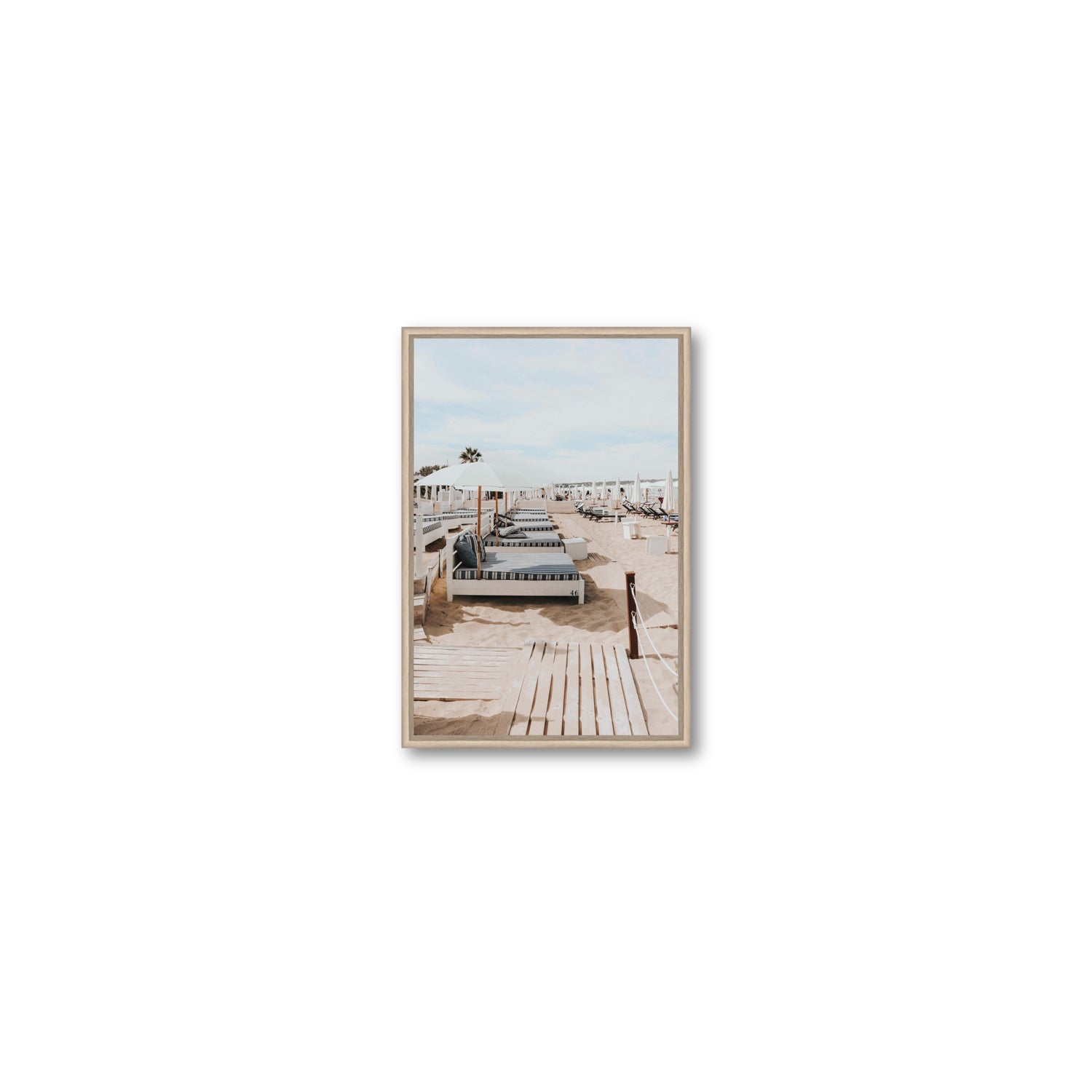 Coastal Repose Puglia beach Mediterranean fine art print Small fine art canvas in natural oak float frame