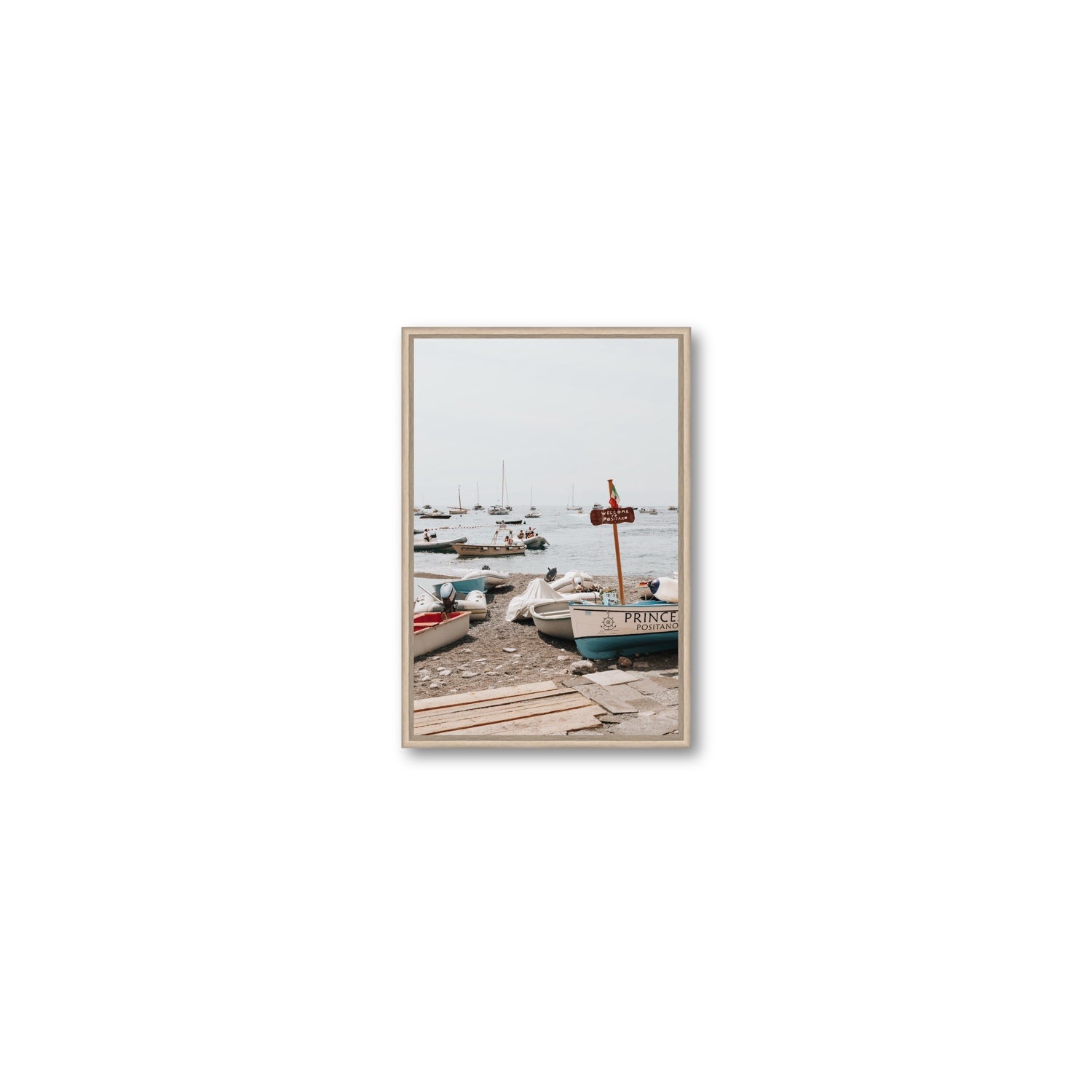 Coming Home fine art print, Positano, Italy, Small, Natural Oak Float Frame, Fine Art Canvas